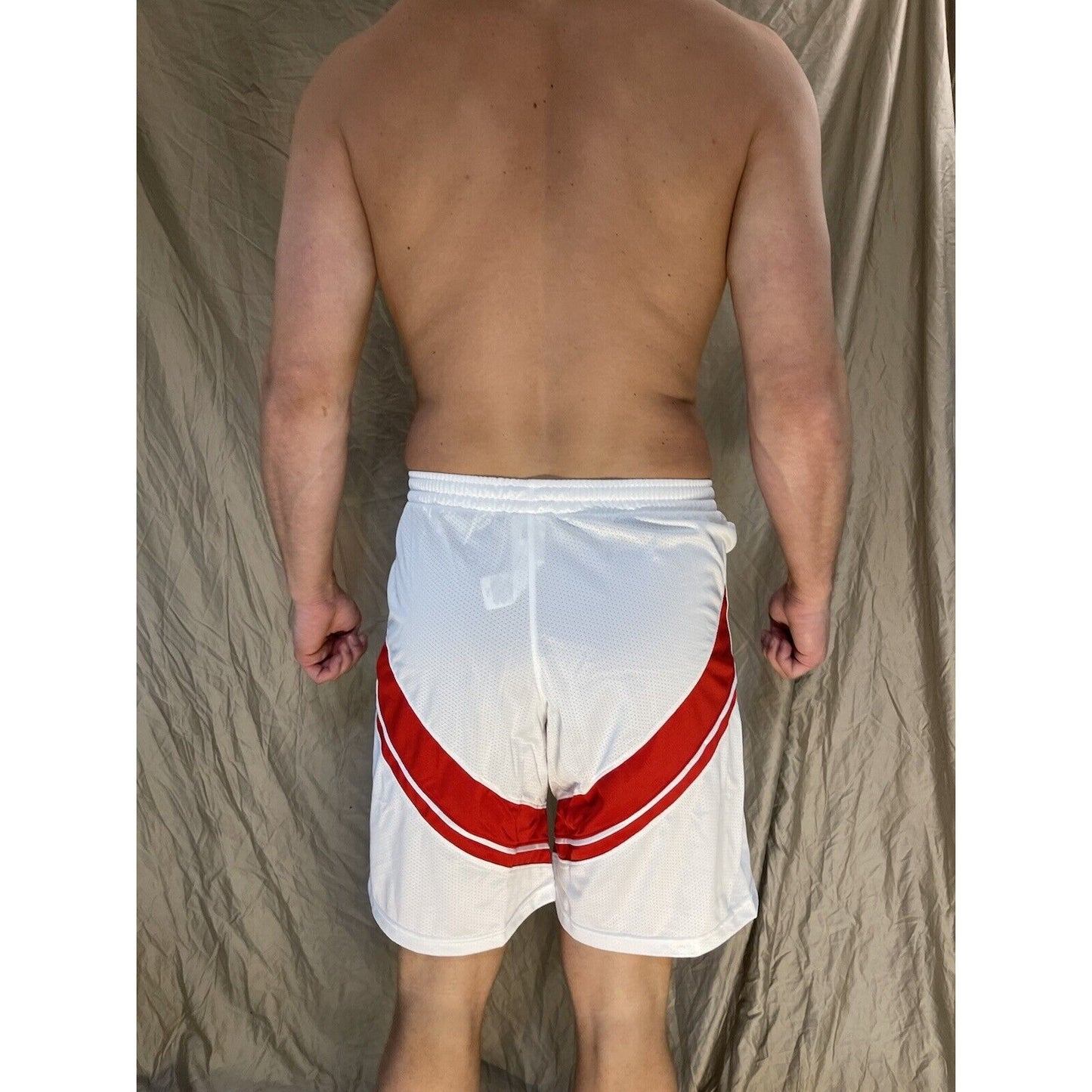 men's large under armour White With Red athletic workout lacrosse shorts
