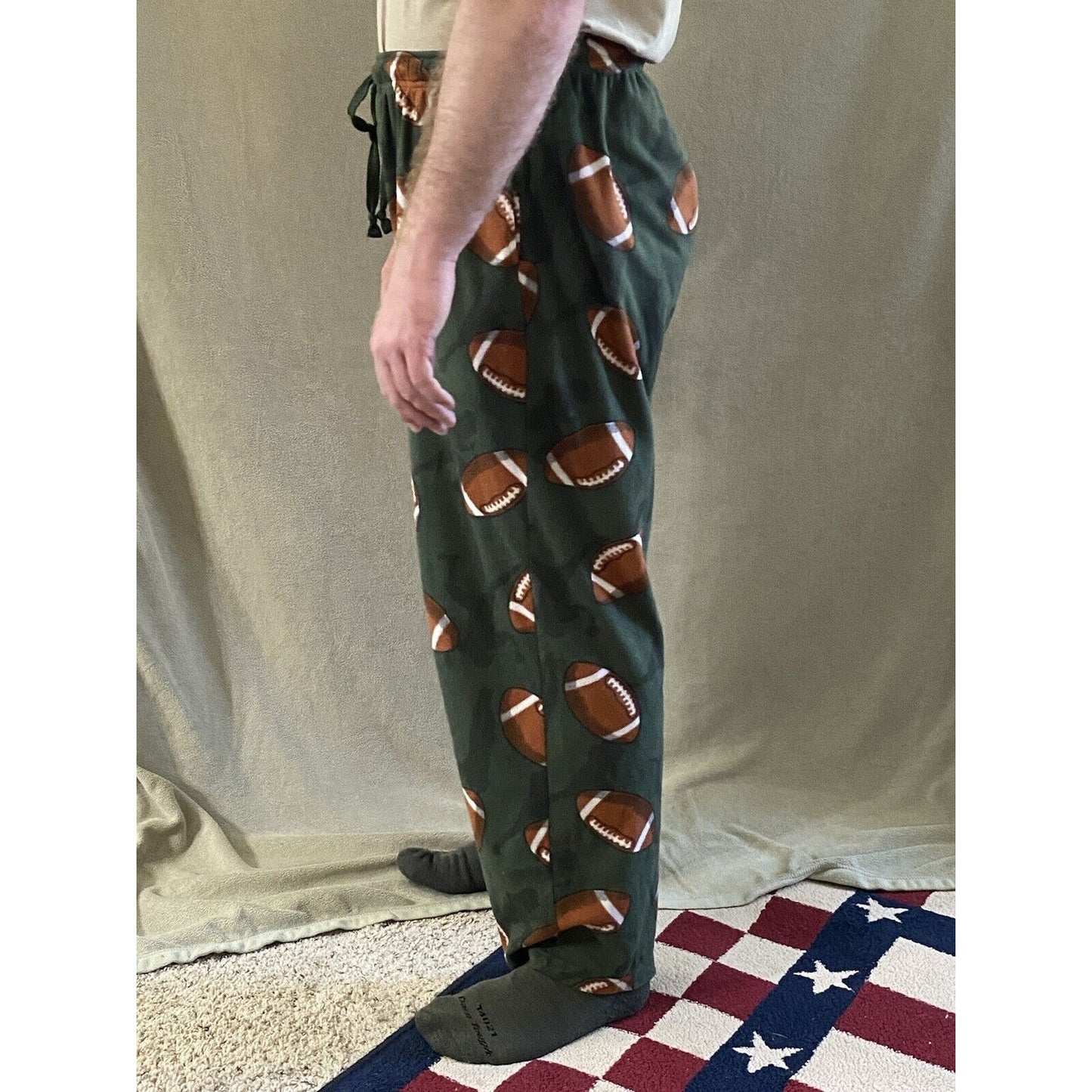 Croft & Barrow Men’s Large Green Football Polyester Fleece Pajama Lounge Pants