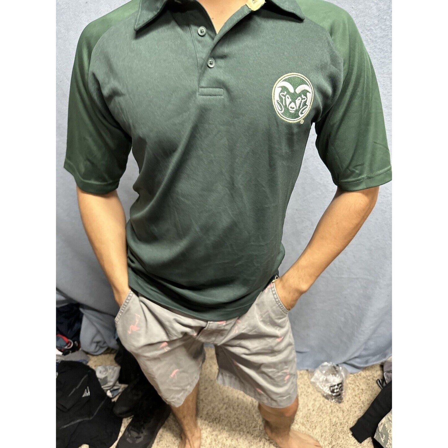 Men’s Champion Small Polo Colorado State University Rams Shirt Green