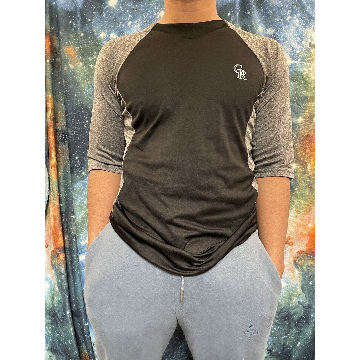 MLB Baseball Colorado Rockies Black Tshirt medium Majestic Zippered Pocket