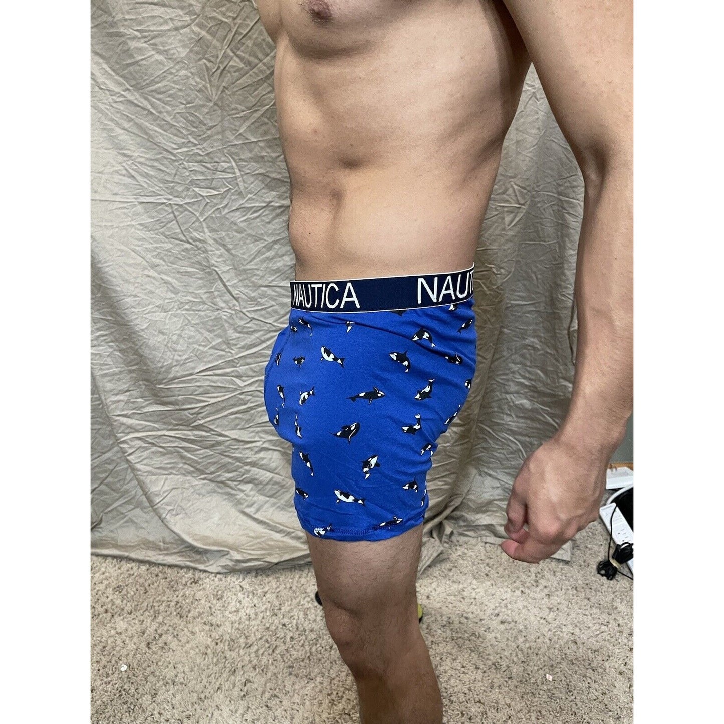 men's nautica whales - orca - XL blue compression boxer shorts