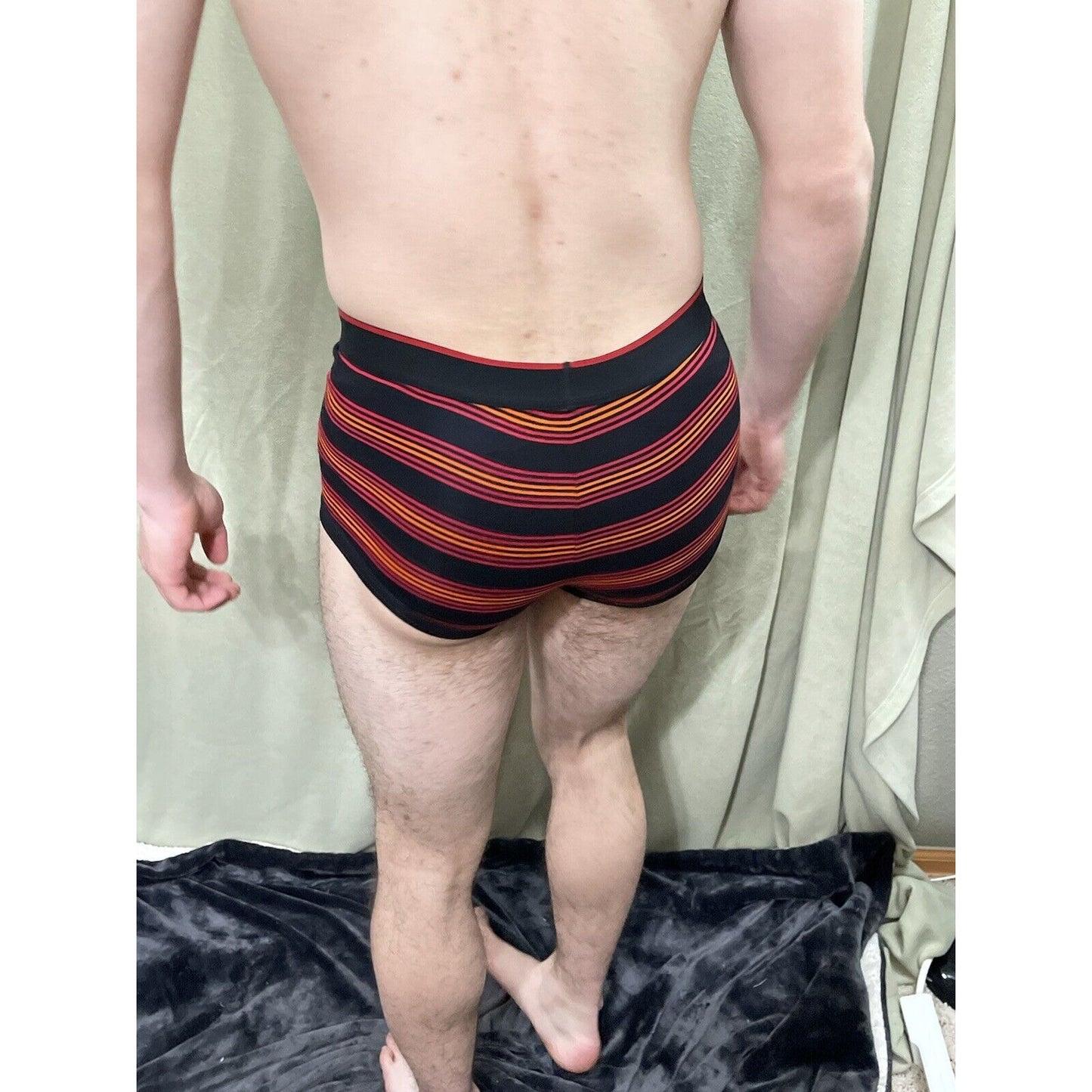 Papi Men’s Small Red black orange stripe Compression Trunks 5% Spandex brand new
