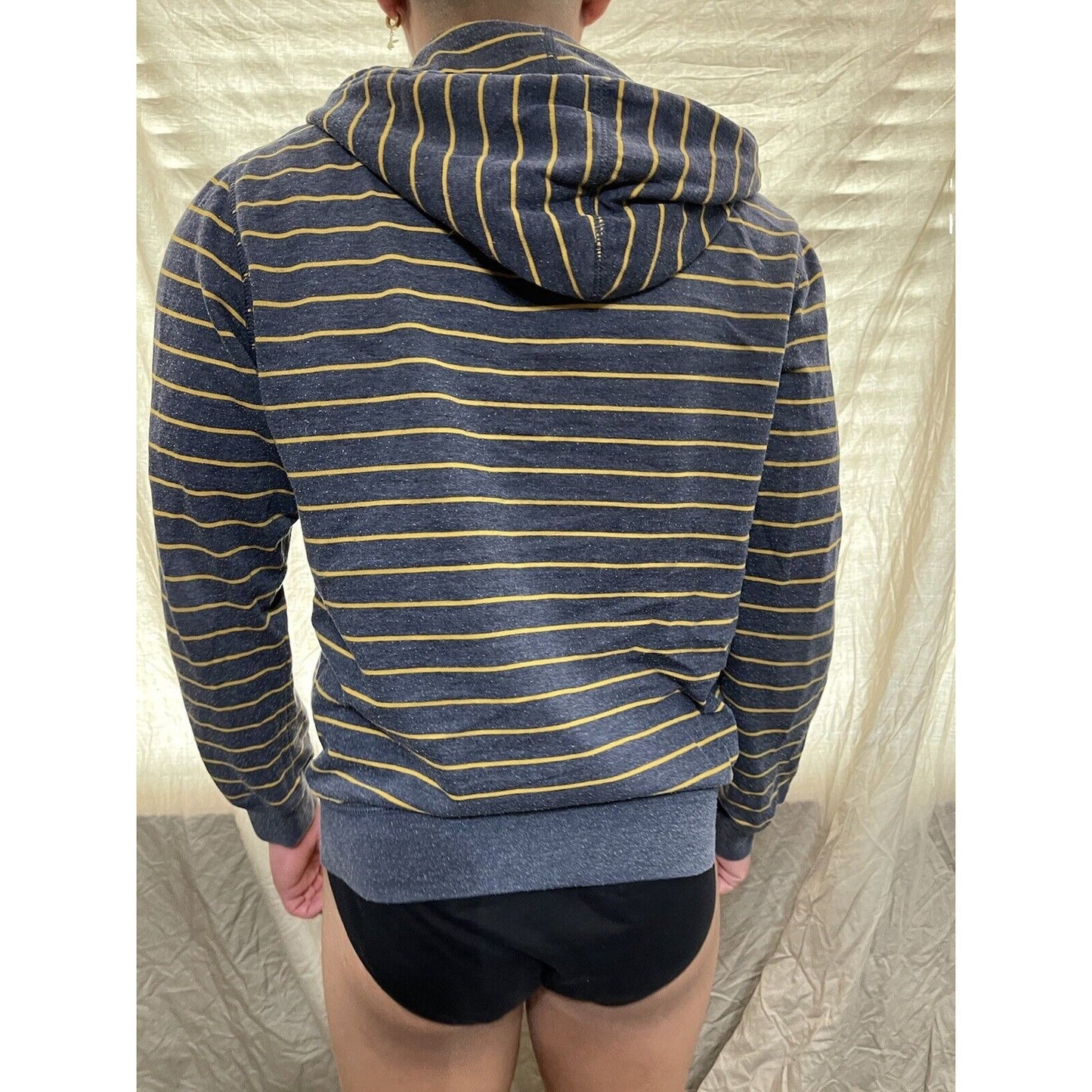 men's old navy small full zip hoodie bluish Gray With yellow stripes