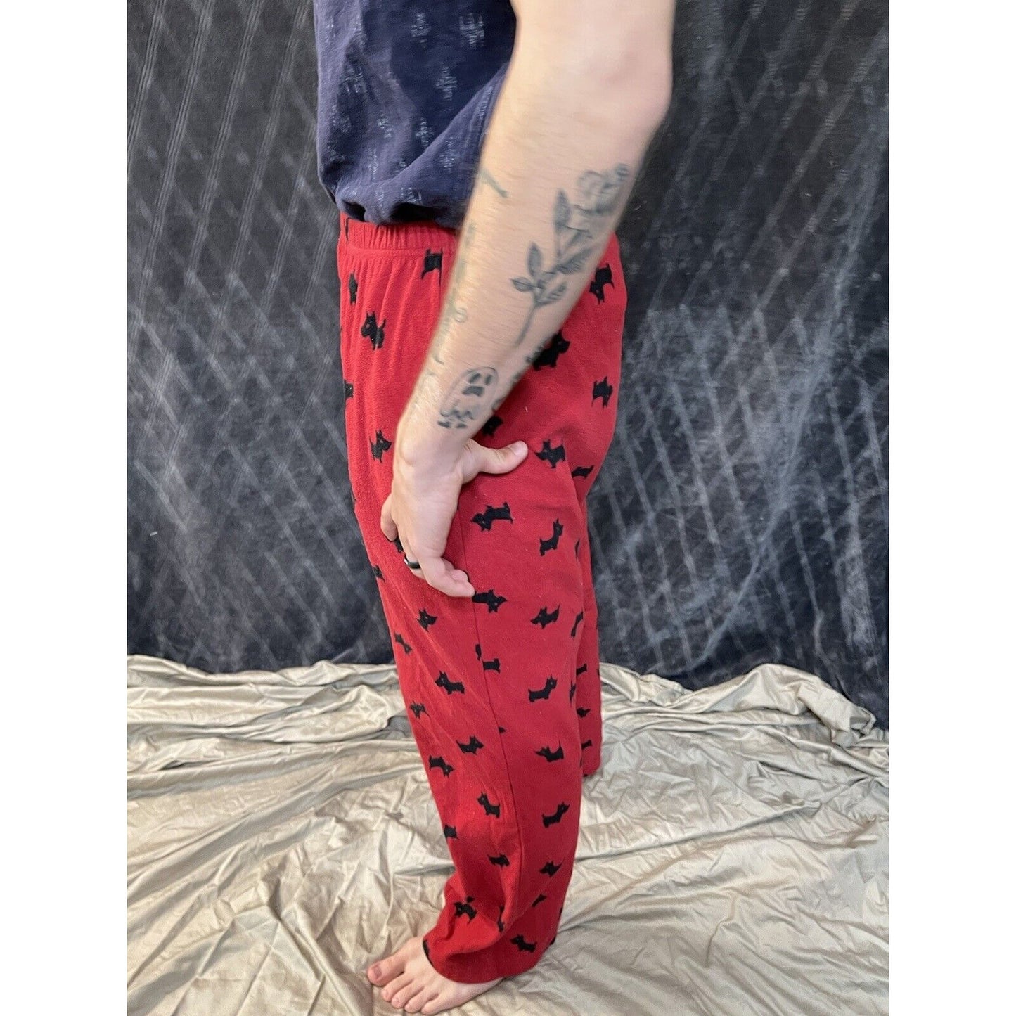 men’s medium long croft and borrow doggy lounge sleep pants dog red