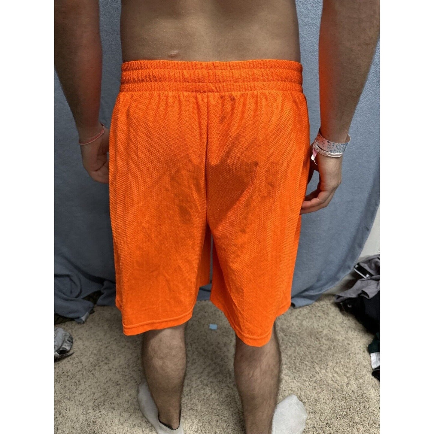 Men’s Neon Orange Starter Medium Athletic Shorts With Pockets