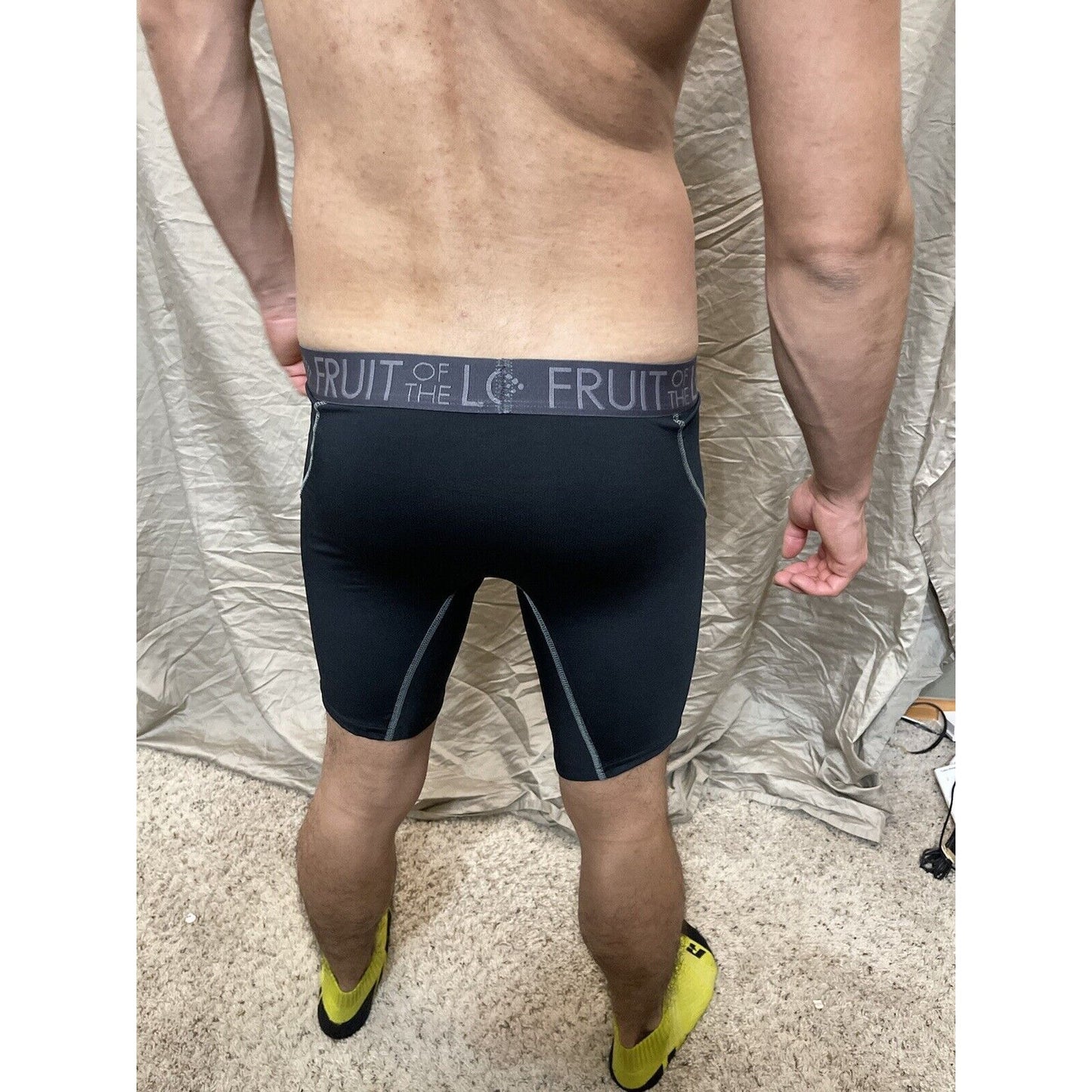 men's fruit of the loom black compression boxer shorts breathable performance XL