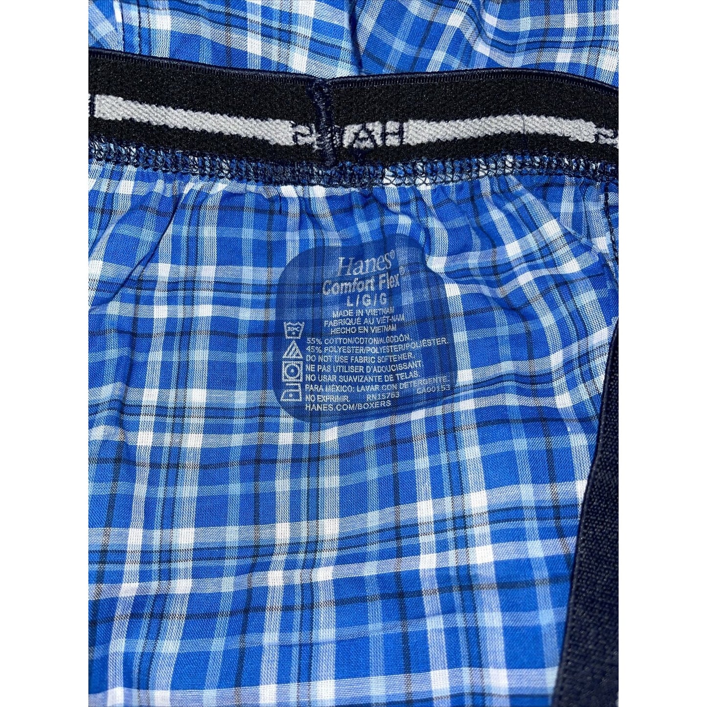 men's large blue plaid comfort flex boxer shorts