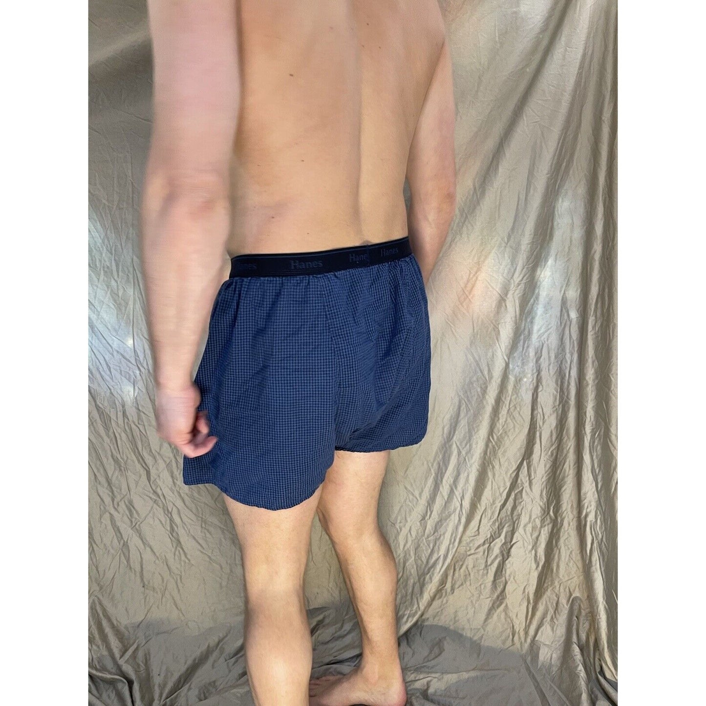 men's hanes XL boxer shorts black and blue plaid