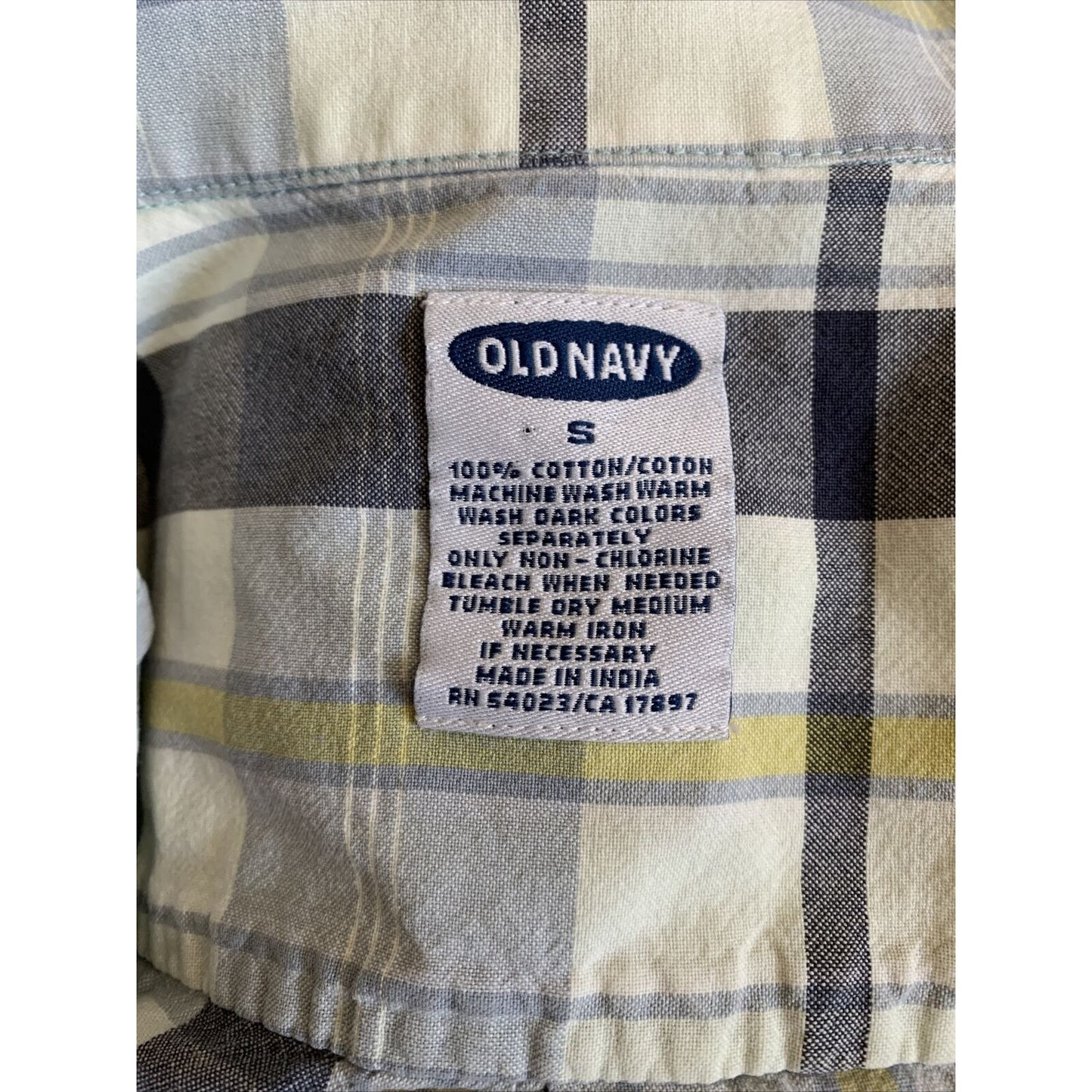 OLD NAVY Men's Size Small Short Sleeve Blue Plaid Button Down Shirt