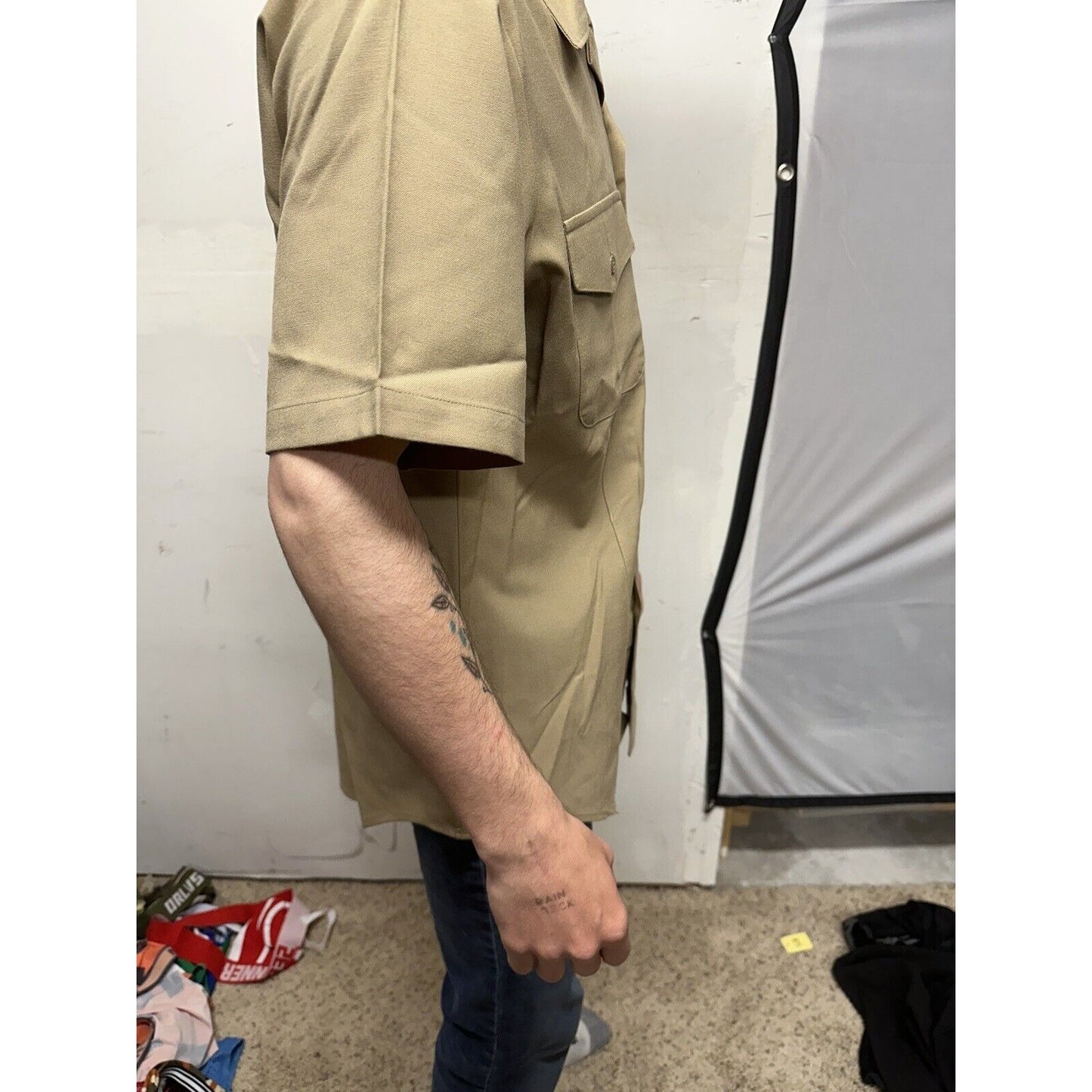 Men’s Military Usmc Flying Cross Large Button Up Uniform Khaki Shirt