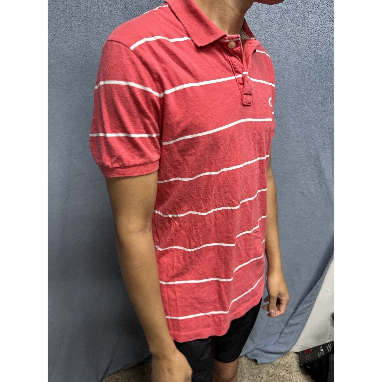 Salmon Pink Men’s Striped American Eagle Vintage Fit Large Polo Shirt