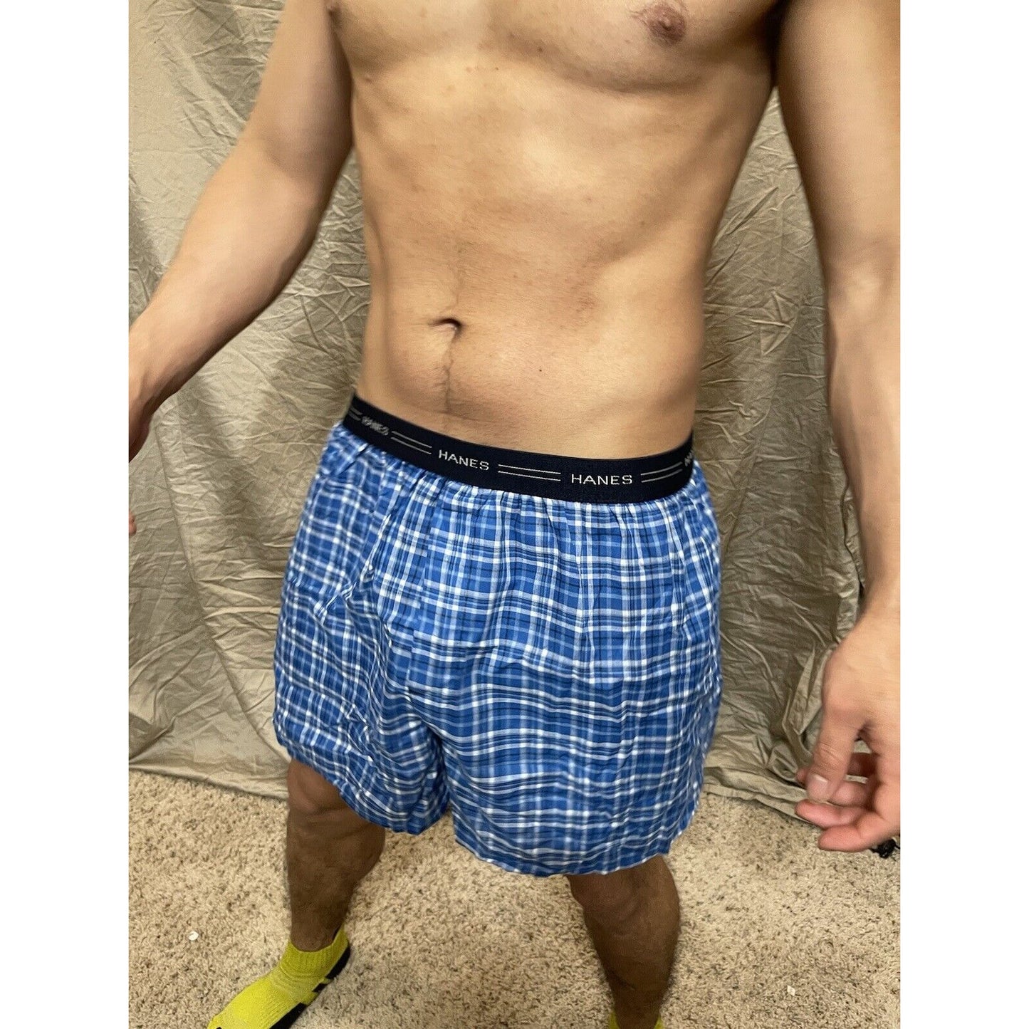 men's large blue plaid comfort flex boxer shorts