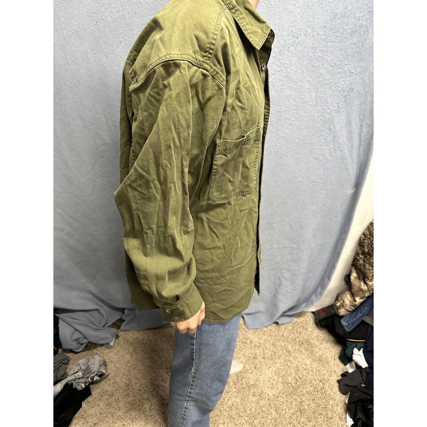 Men’s Drab Olive Green Levi’s Loose Fit Xl Cotton Button Up Long Sleeve Shirt