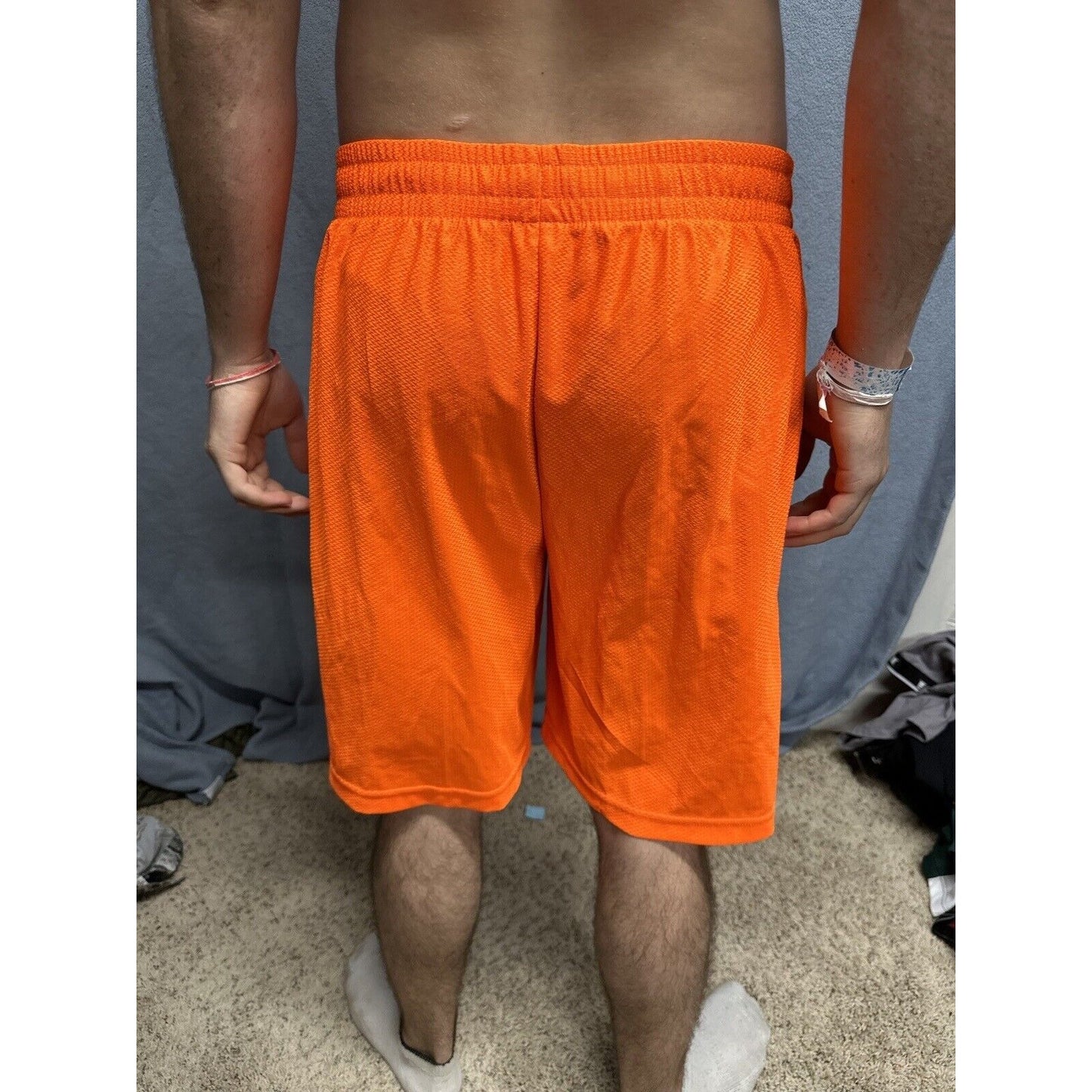 Men’s Neon Orange Starter Medium Athletic Shorts With Pockets