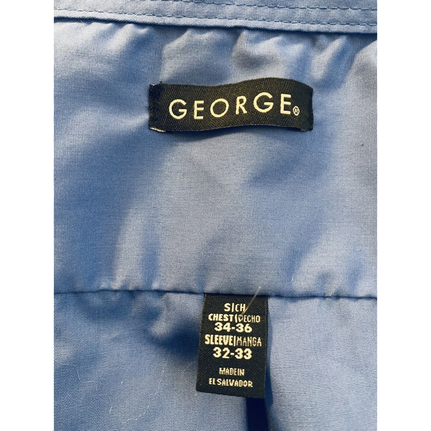 George Solid Blue Button-down Long Sleeves Mens Small
