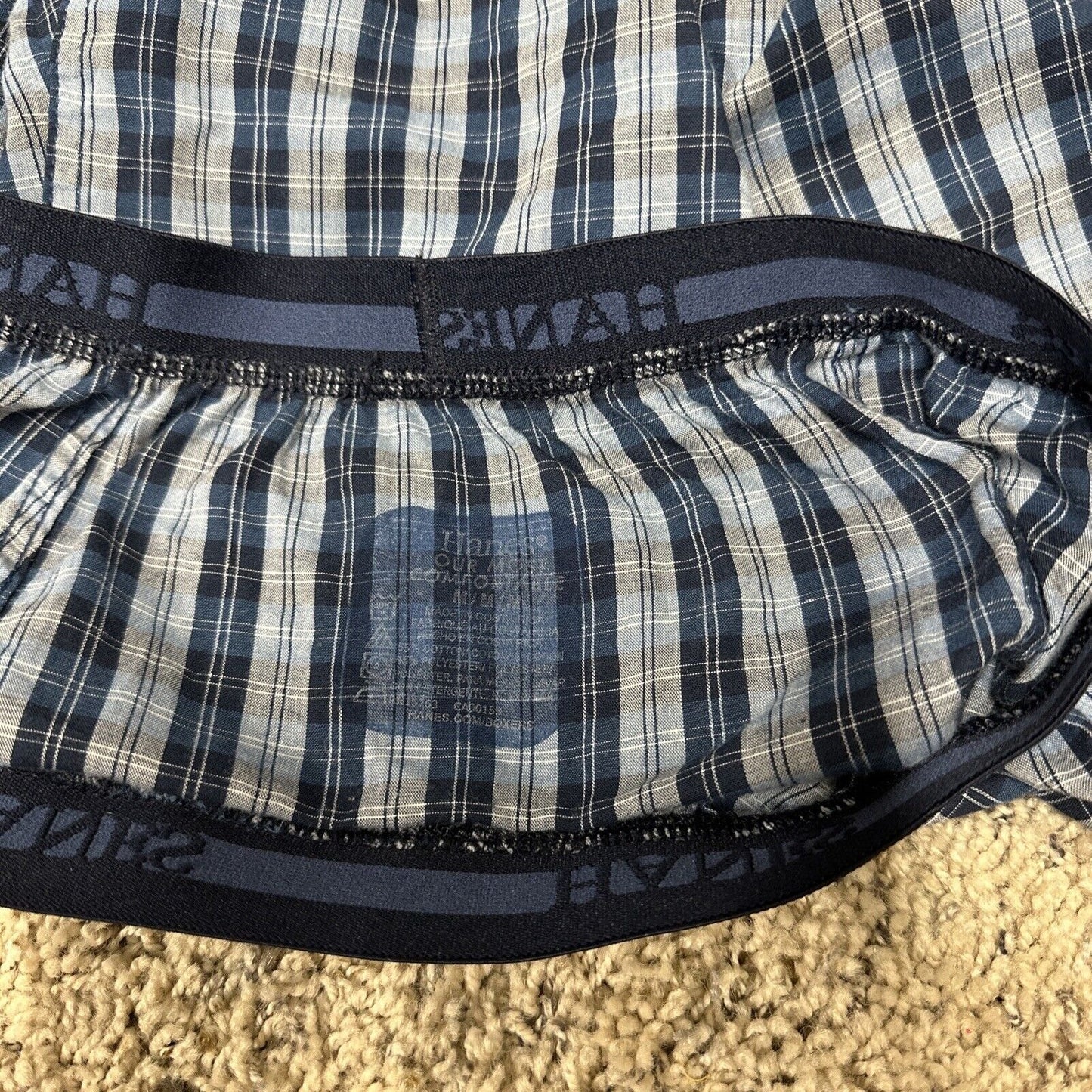 Men’s Hanes Blue Gray Plaid Medium Boxer Shorts Fruit Of The Loom