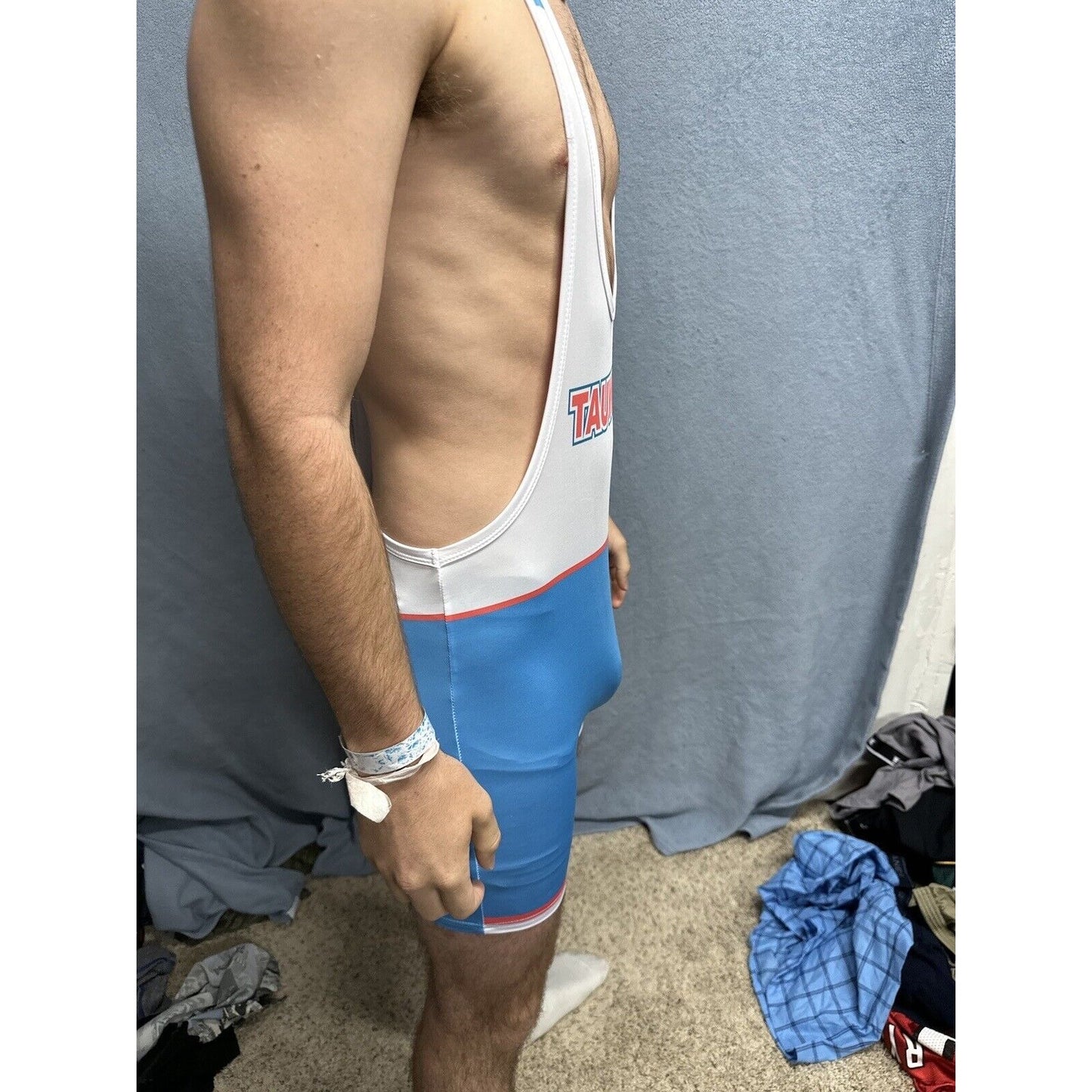 Men’s White And Blue Tauwell Wrestling Singlet Medium