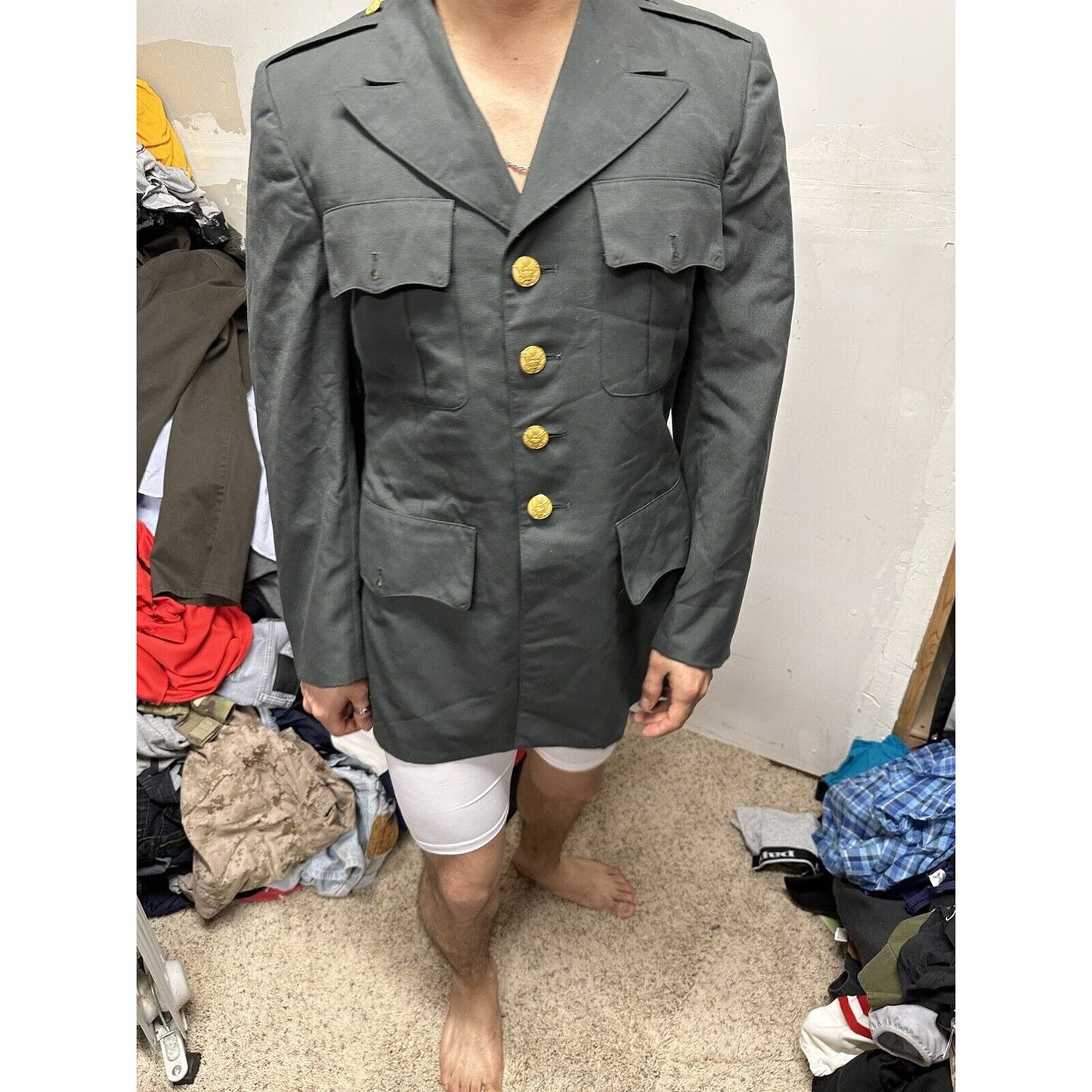 Men’s US Army Coat Jacket Uniform Top Service Dress Green 37R