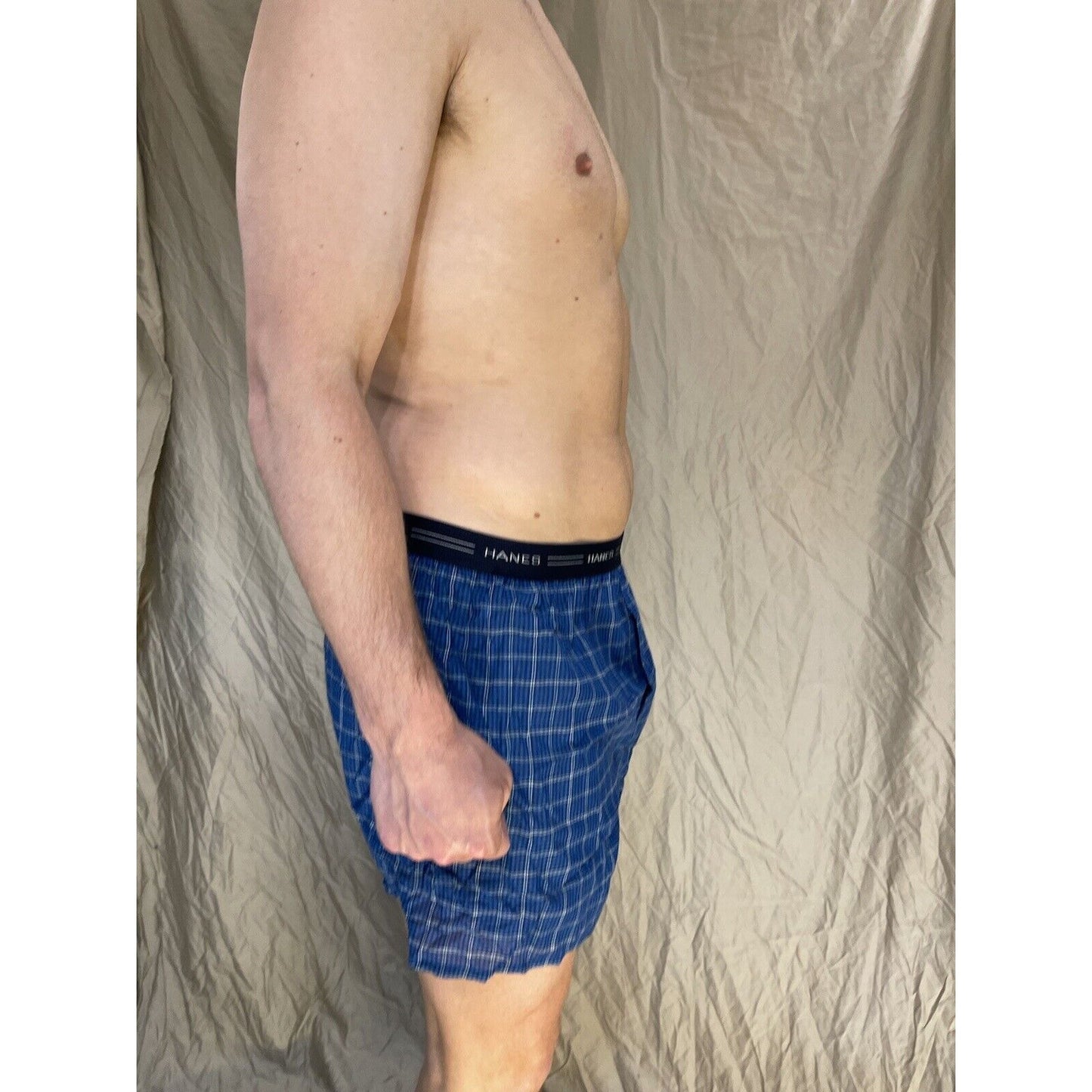 men's hanes comfort flex large blue plaid boxer shorts
