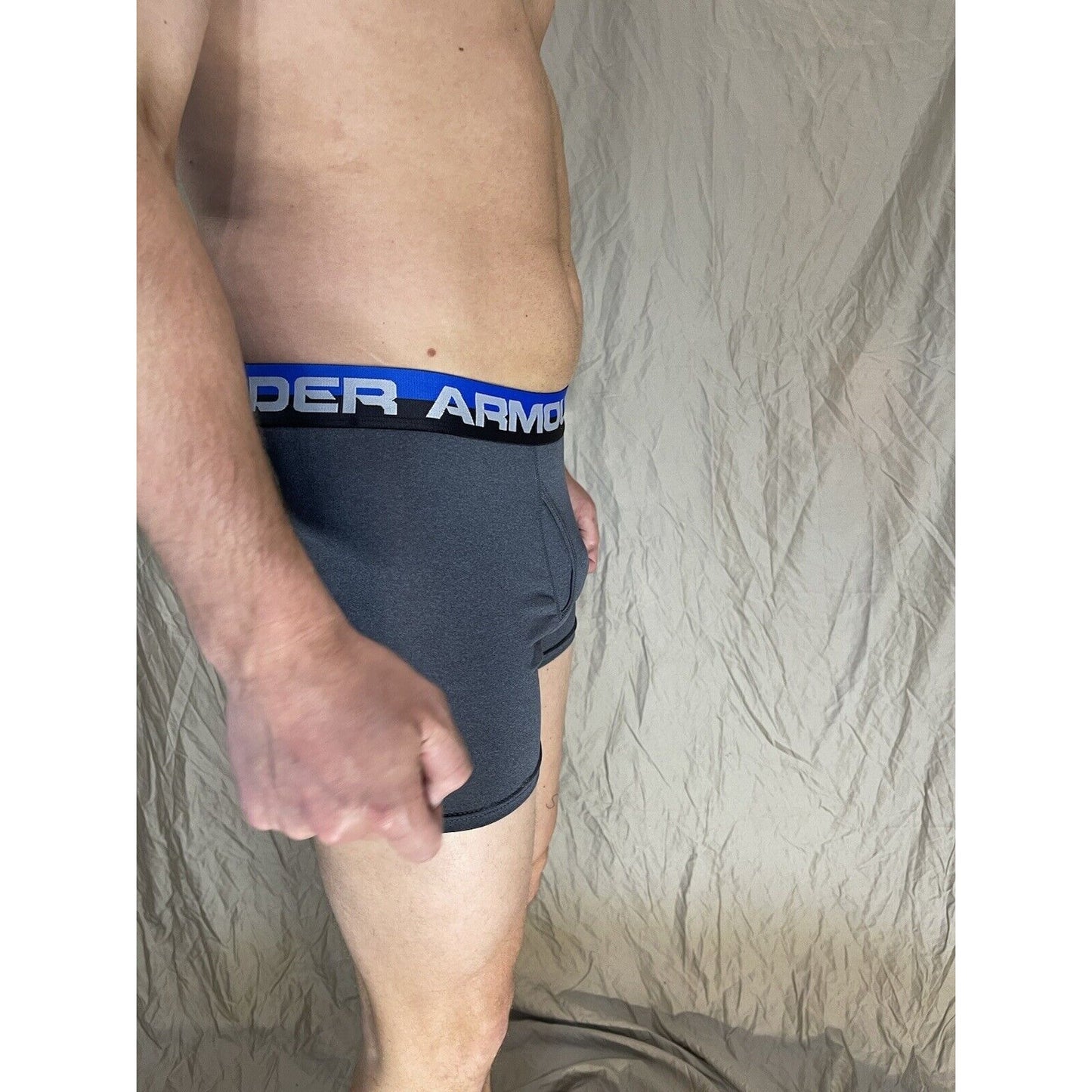 boys youth xl under armour boxerjock Gray with black and Blue band