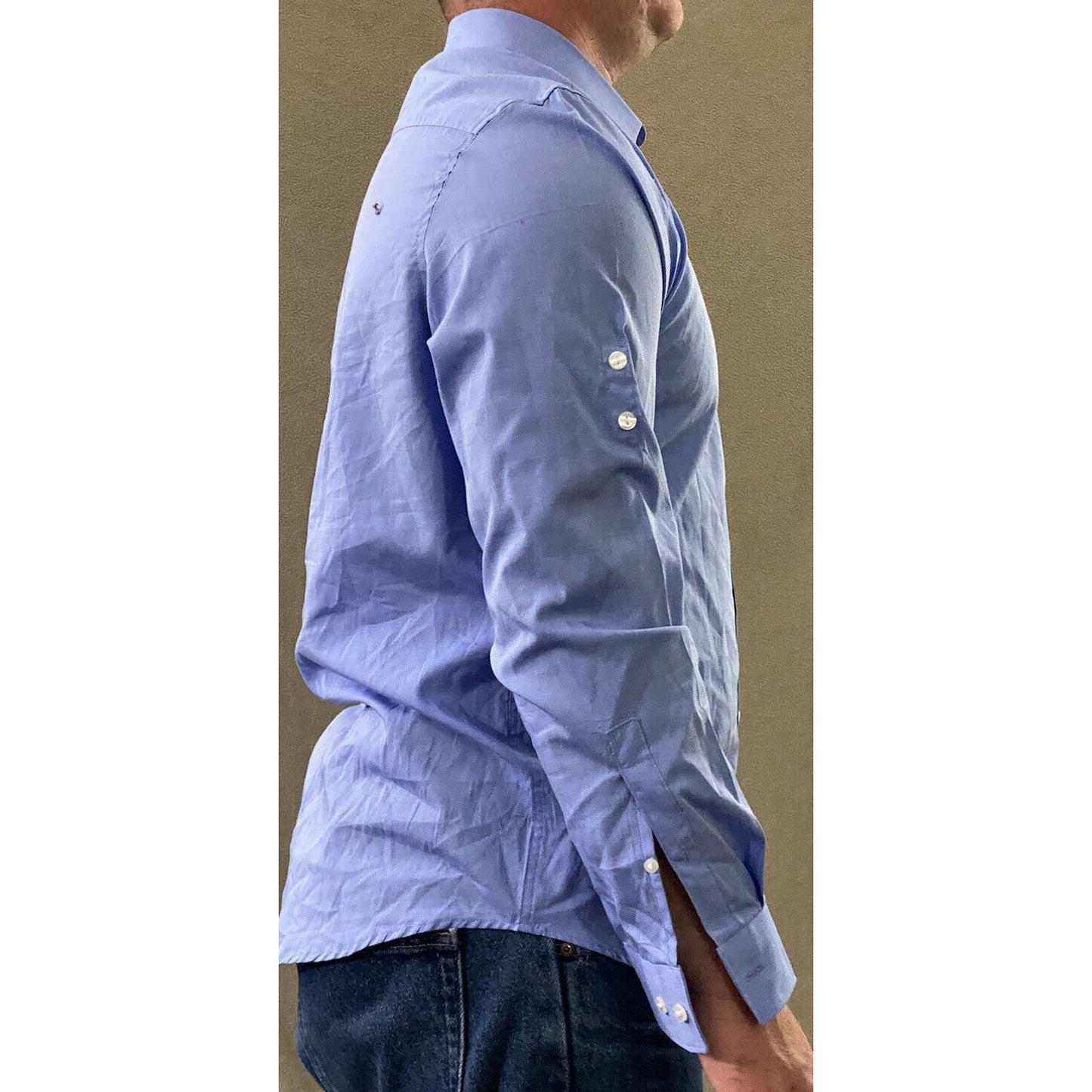 Calvin Klein Men’s Medium Plain Blue Button-Down Formal Cotton Long Sleeves