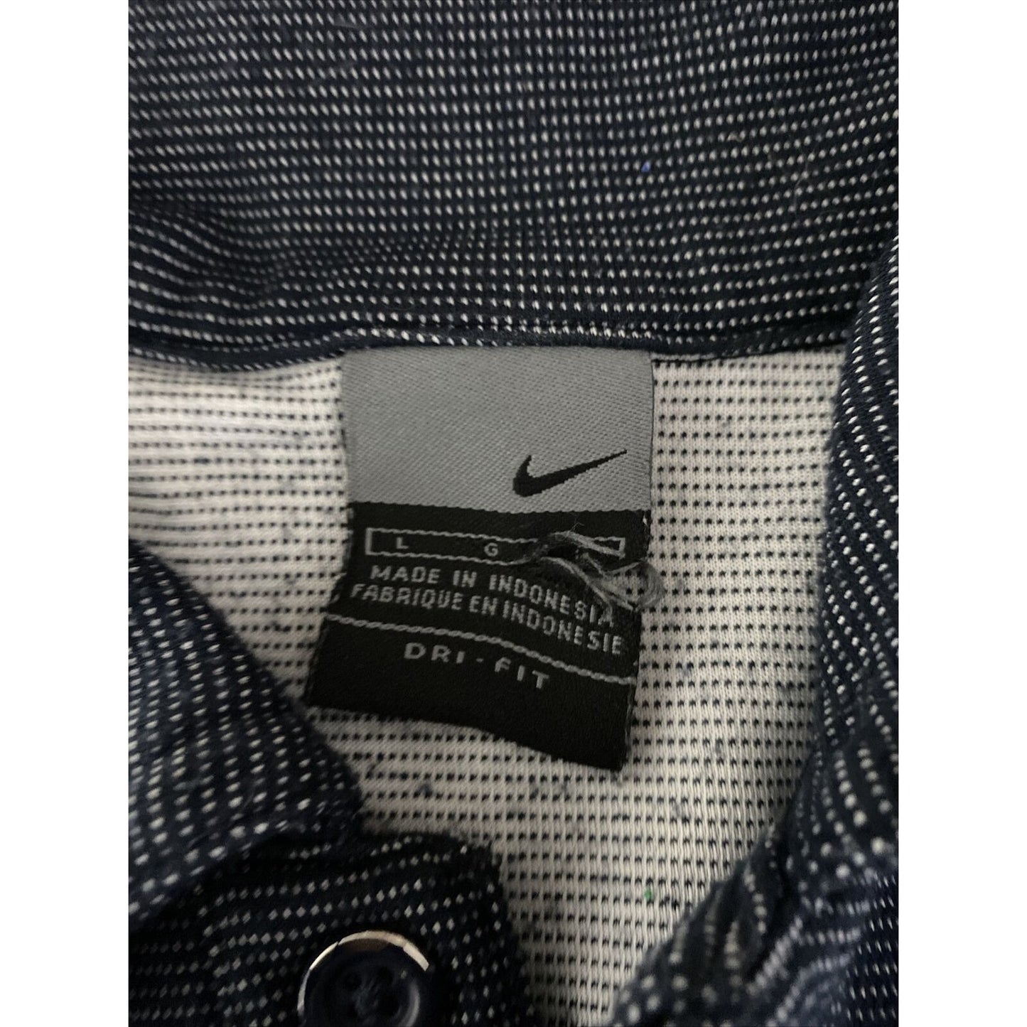 Nike Dri-Fit Men’s Large Black Dotted Rayon-polyester Golf Polo Shirt