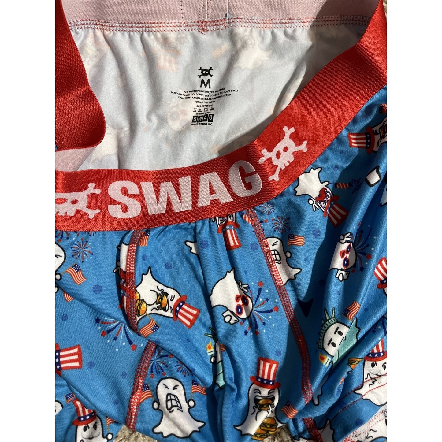 Men’s Medium Swag Boxer Briefs Americana Ghosts Patriotic Flags USA