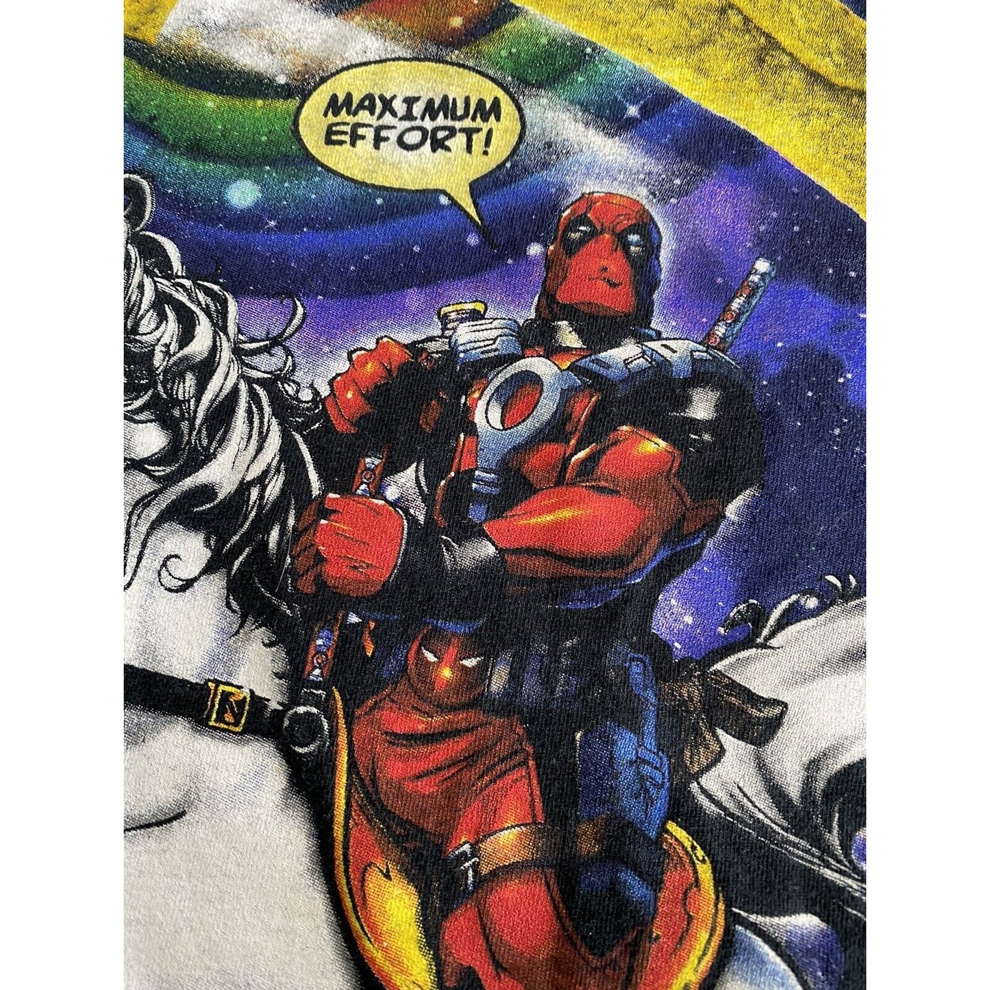 Marvel Deadpool Unicorn Taco Burrito Rainbow Black Men’s Large T-shirt