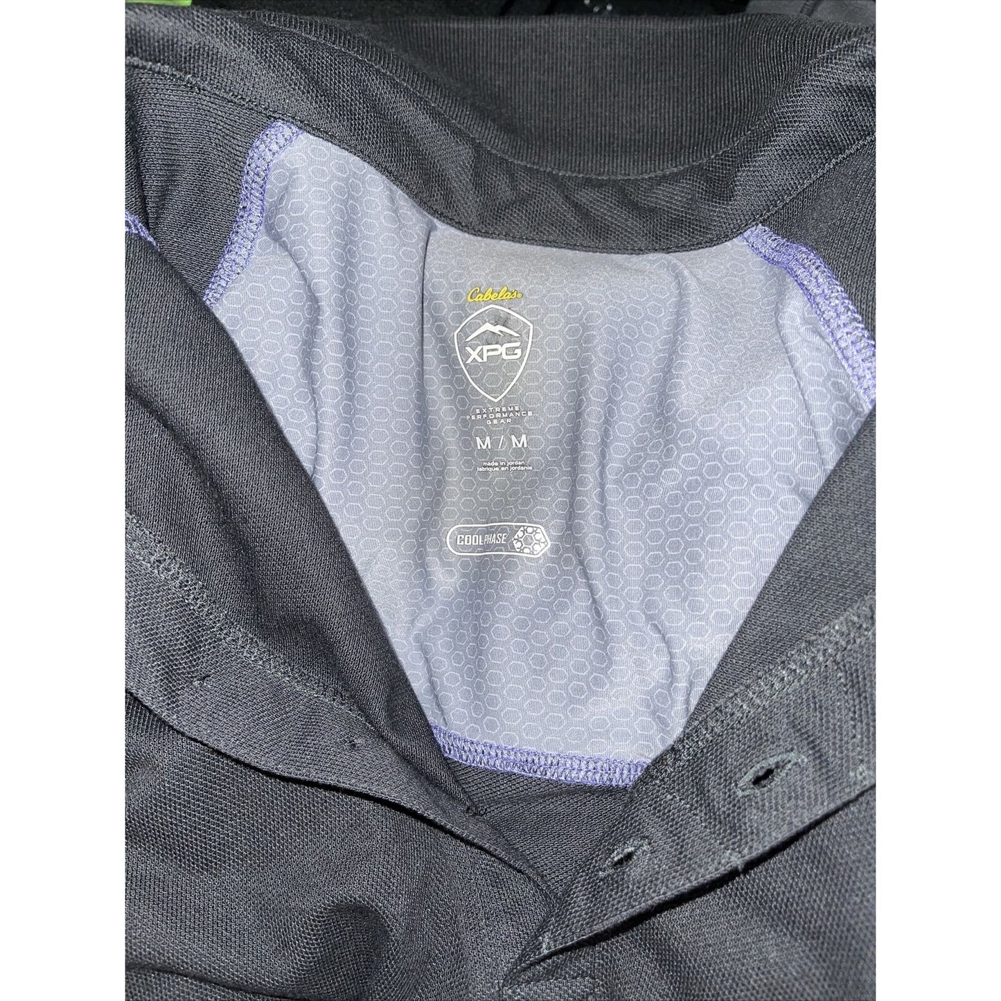 Cabela's XPG Medium Polo Shirt Top Short Sleeve Cool Phase Black Gray Purple