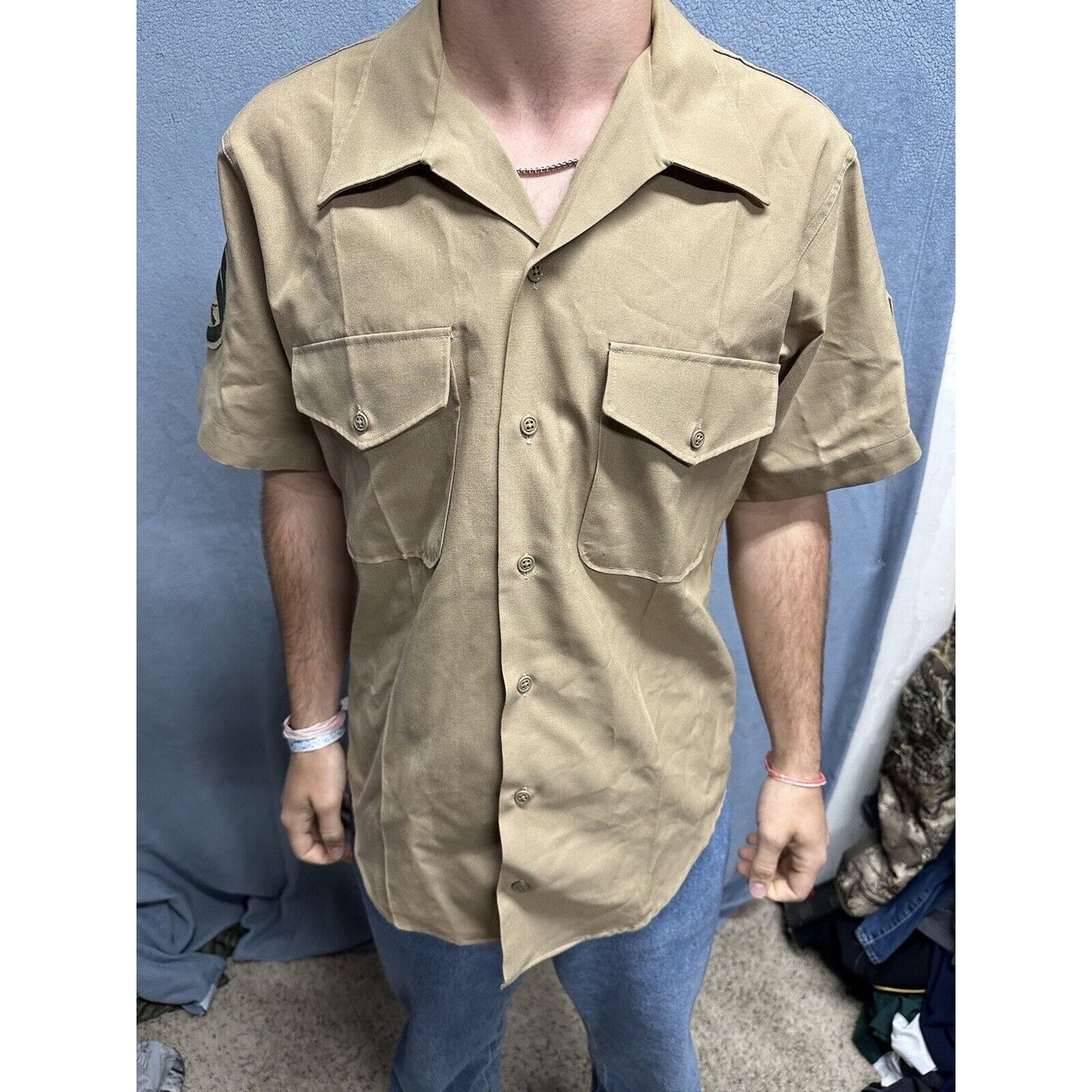 Usmc Marine Corps Khaki Creighton Button Up Uniform Shirt Medium 15-15.5
