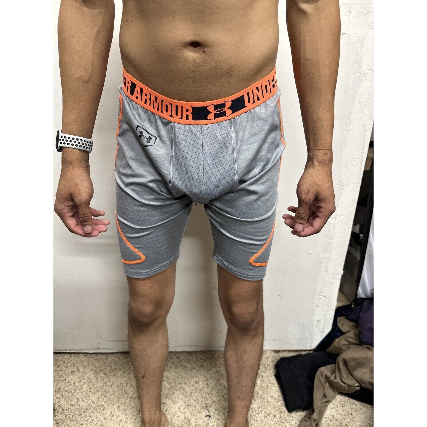 Boys Youth XL Under Armour Gray Baseball Sliding Shorts Football Girdle Orange