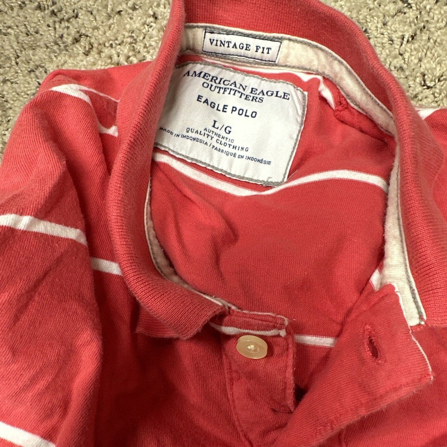 Men’s Vintage Fit American Eagle Polo Large Pink White Striped