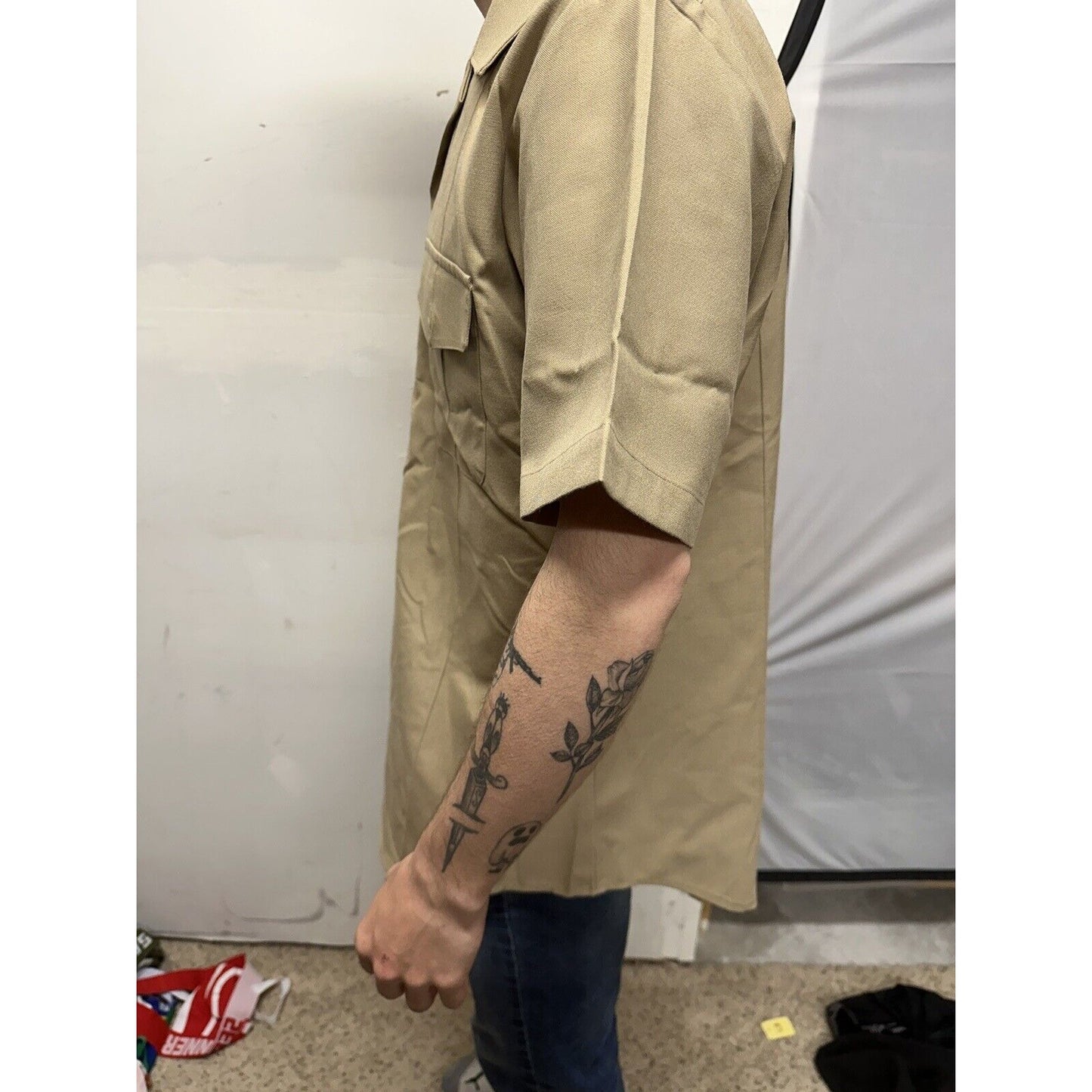Men’s Military Usmc Flying Cross Large Button Up Uniform Khaki Shirt
