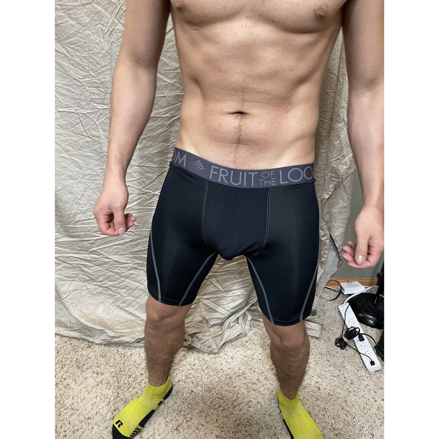 men's fruit of the loom black compression boxer shorts breathable performance XL