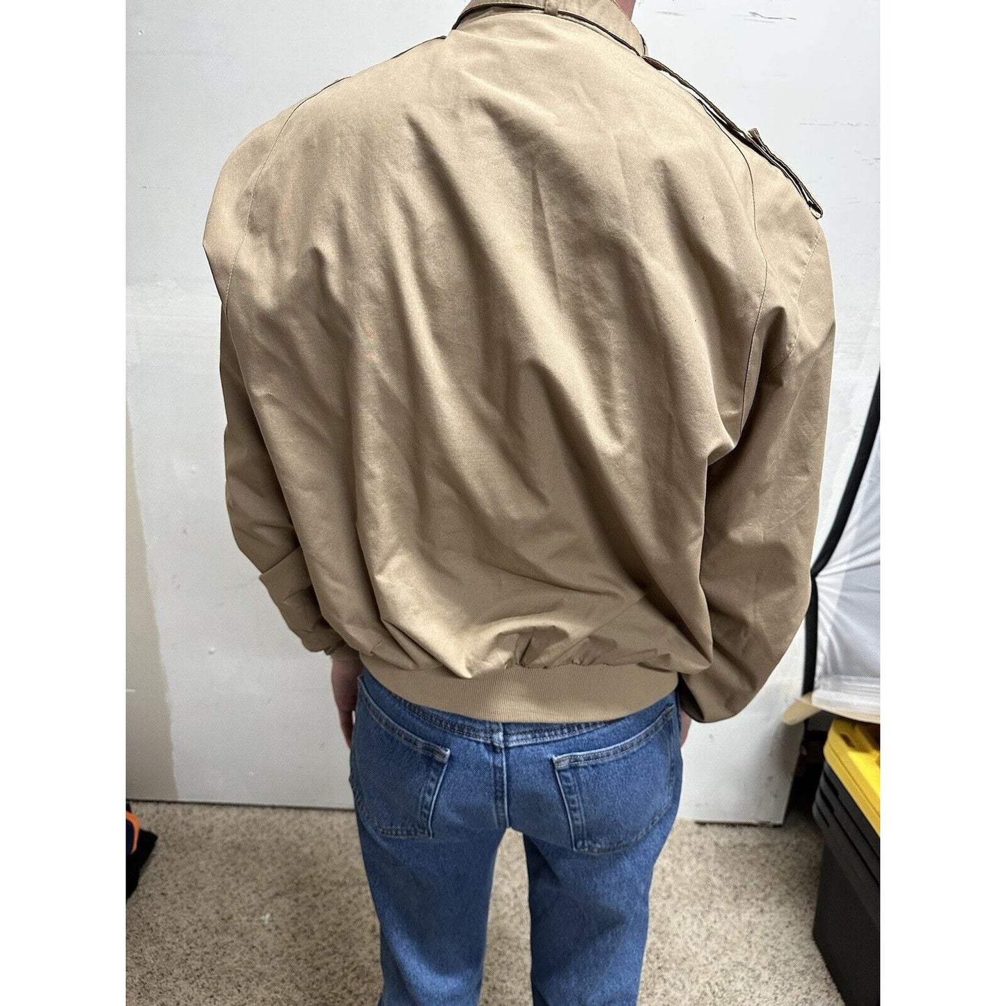 men’s beige tan aberdeen large zipper jacket polyester cotton