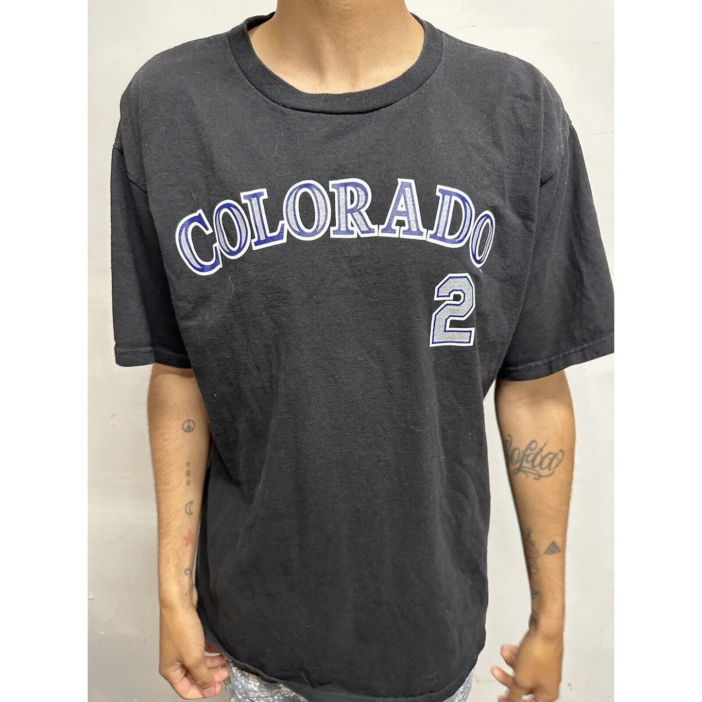 Men’s Black Genuine MLB Merchandise Colorado Rockies Large Tulowitzki Shirt