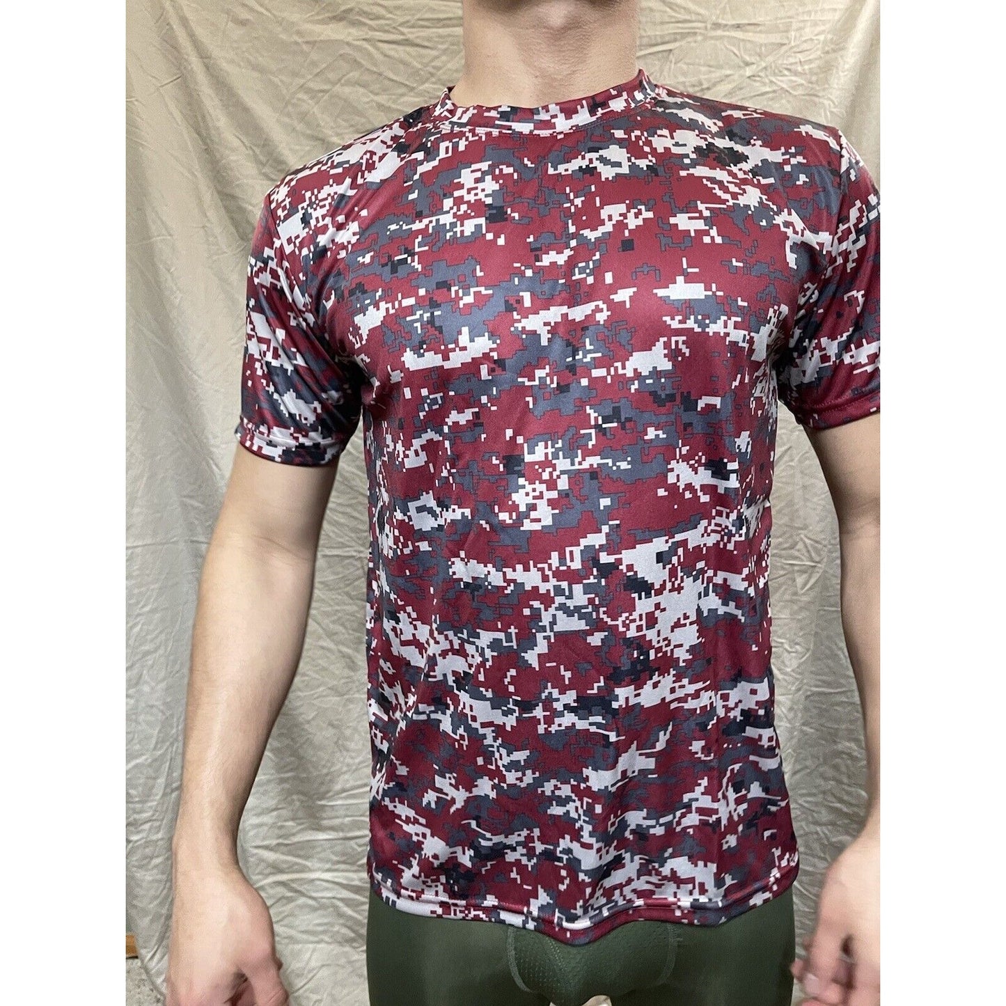 Boy's Youth Large Camo Alleson Athletic Dark Red Compression Workout Shirt