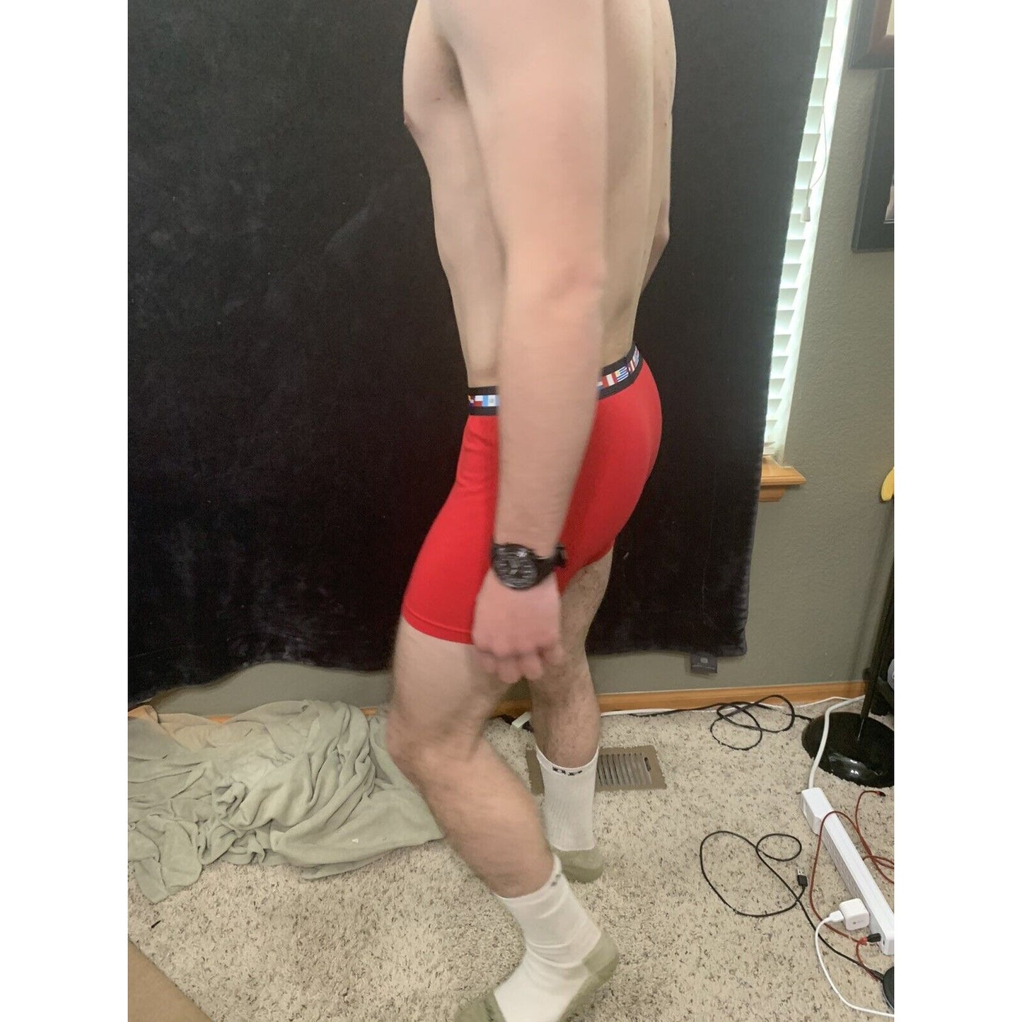 Men’s Papi Medium Boxer Briefs Red 5% Spandex