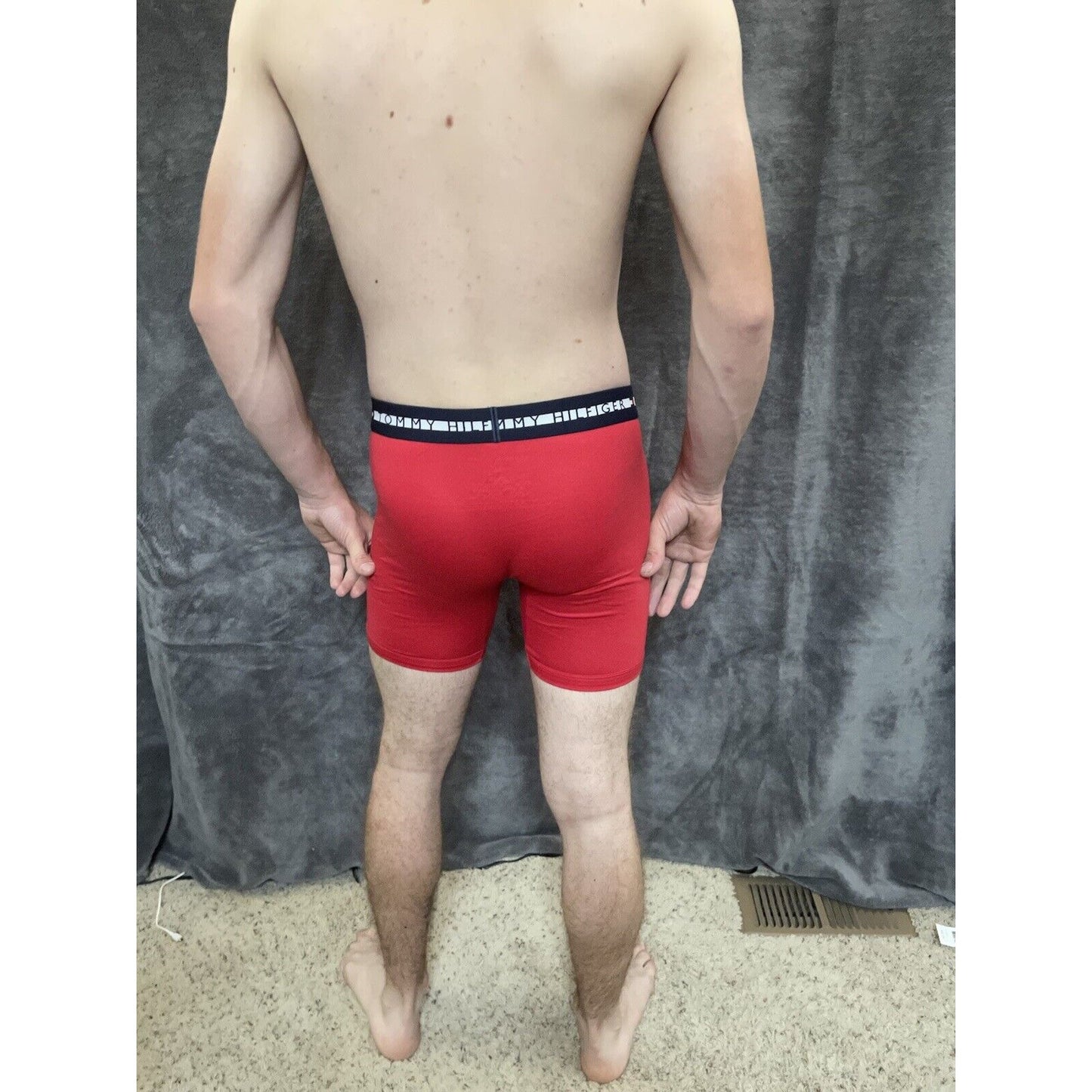 men's small tommy hilfiger red 8% elastane compression boxer brief