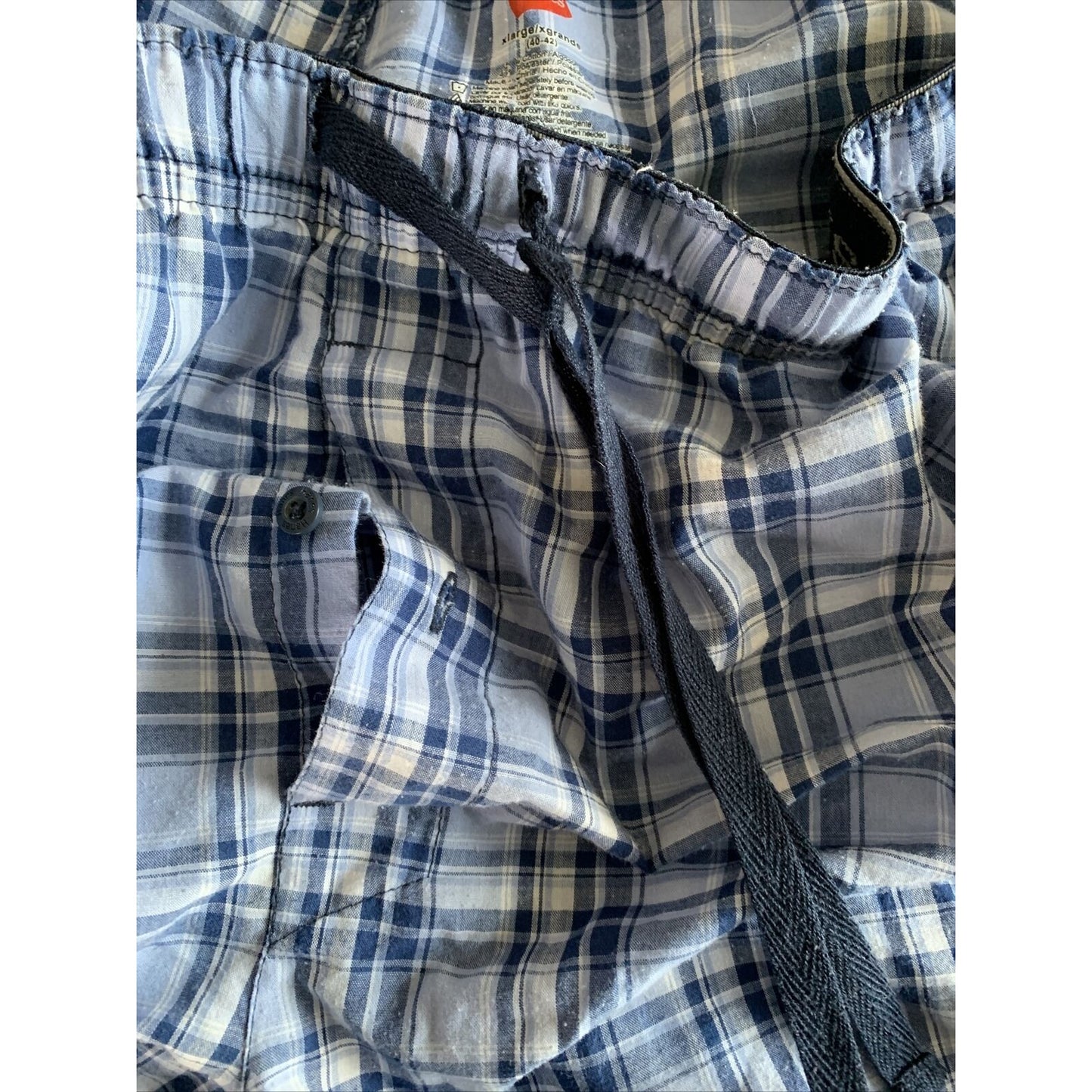 Hanes Tagless Men's Woven Sleep Pajama Lounge Blue Pants Drawstring XL