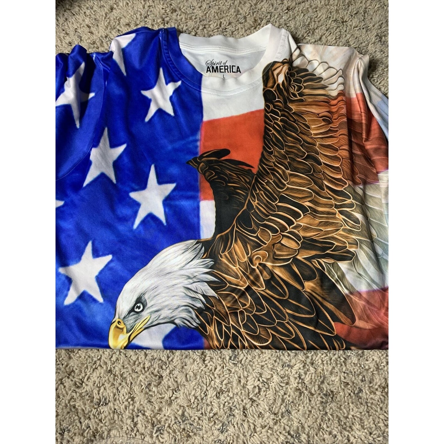 Full Color Spirit of America Mens Bald Eagle Flag Graphic Shirt Size Large