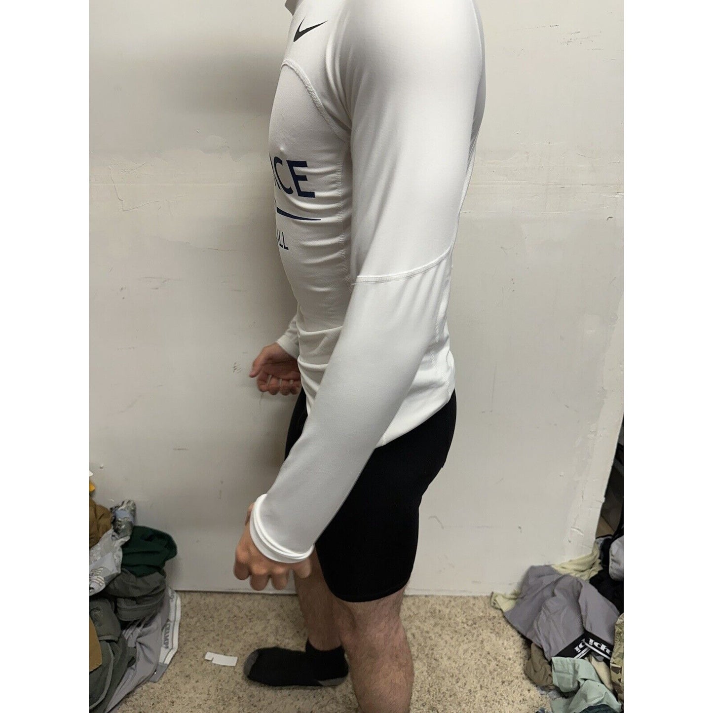 Men’s White Nike Pro Compression Hyper Warm Air Force Prep Football Shirt