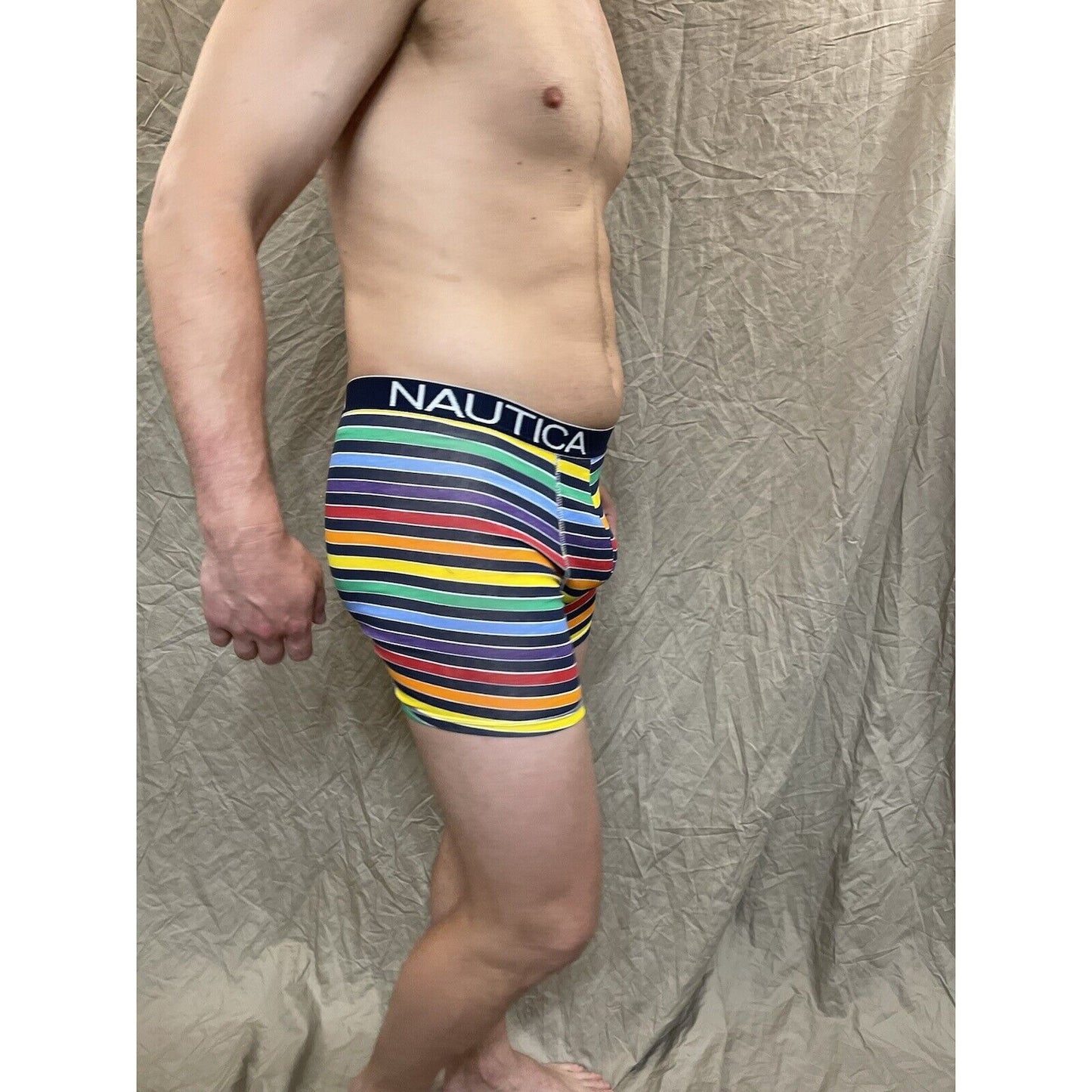 men's Rainbow Pride nautica 5% spandex boxer brief Blue Extra Large