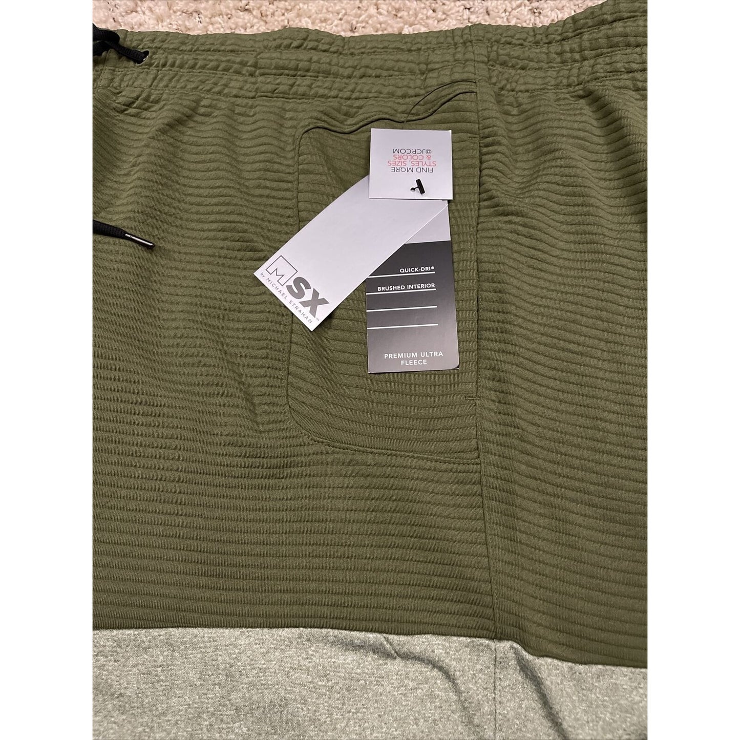 Michael Strahan Olive Green/gray Quick-Dri premium ultra fleece shorts XL
