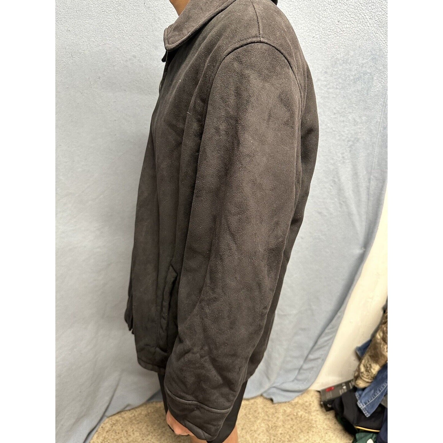 Men’s Perry Ellis Portfolio XXL Black Zip Up Faux Suede Faux Fur