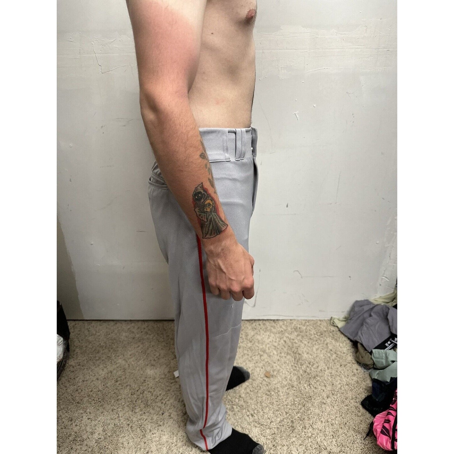 Men’s Chanmpro Adult Small Gray Baseball Pants Red Stripe
