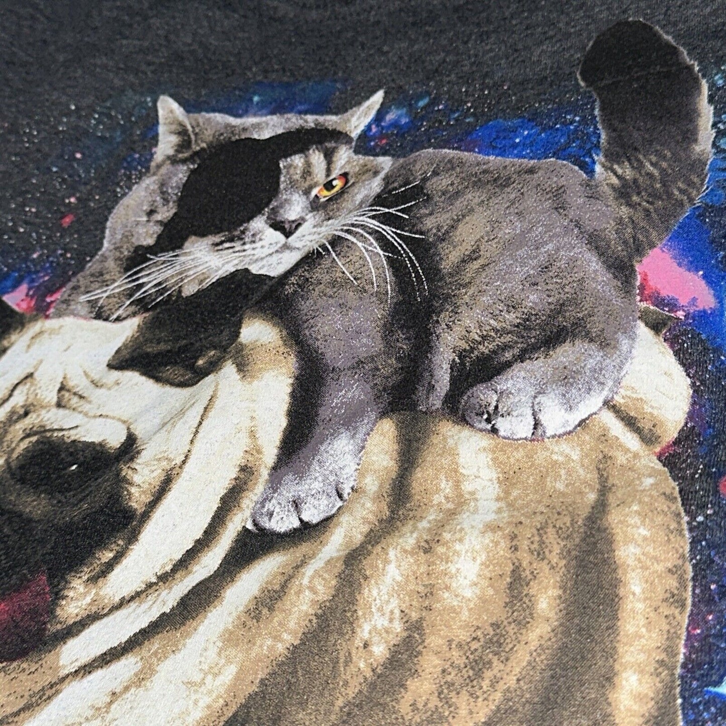 Men’s Gray Fifthsun Medium Tshirt Pug And Pirate Cat In Space