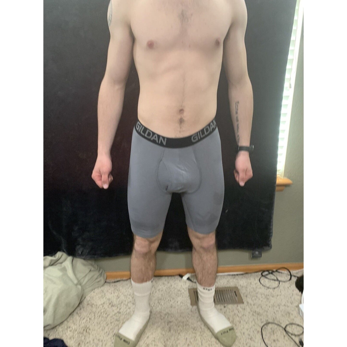 Men’s Gildan Medium Boxer Briefs Gray 5% Spandex