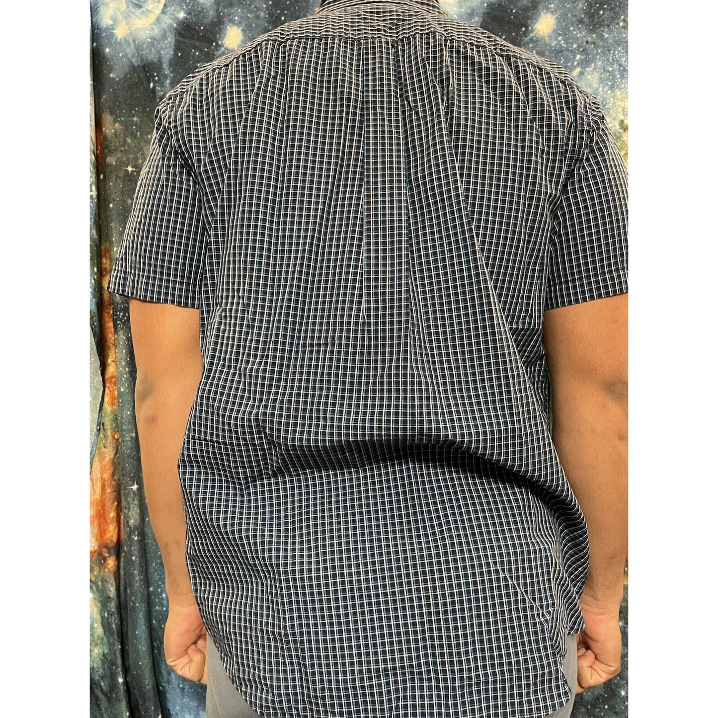Tommy Hilfiger Men’s Large classic fit button up short sleeve shirt Blue Green