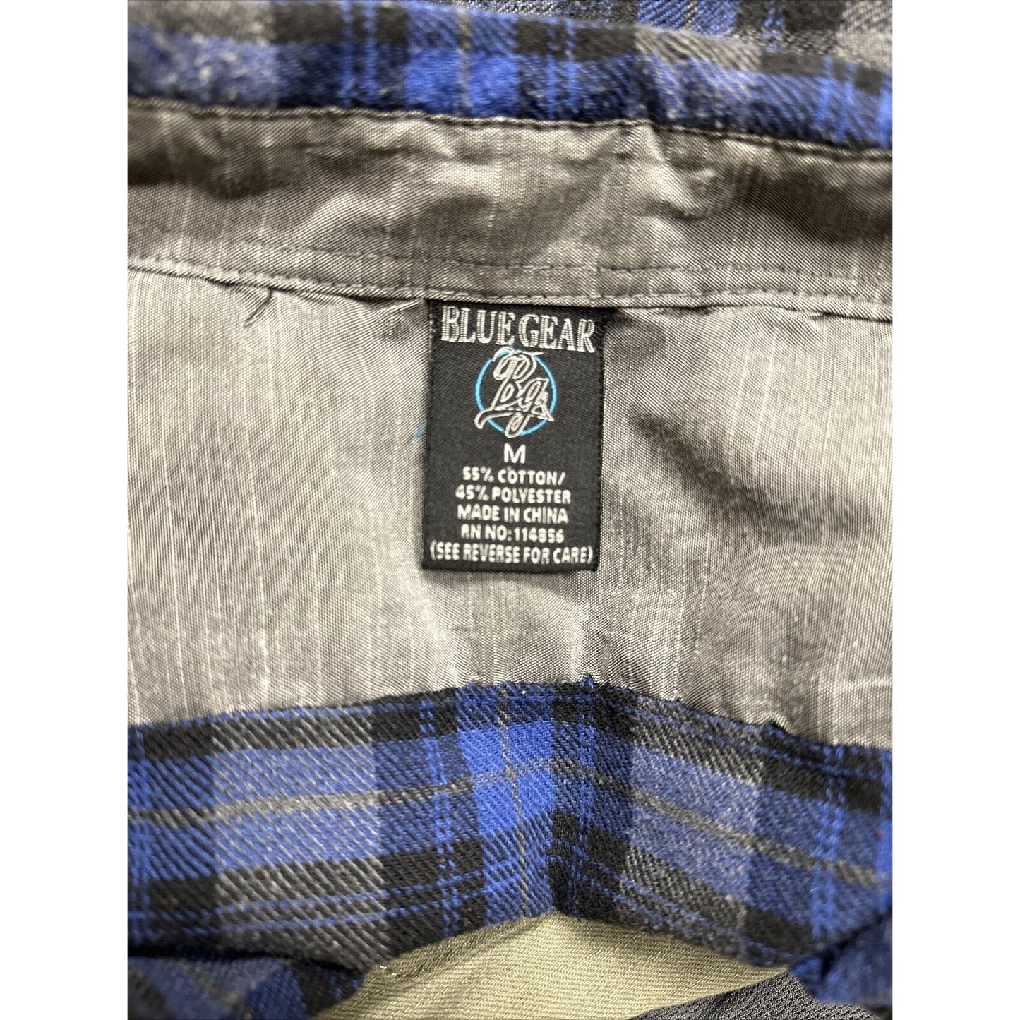 men’s blue gear medium blue plaid flannel shirt long sleeve button up